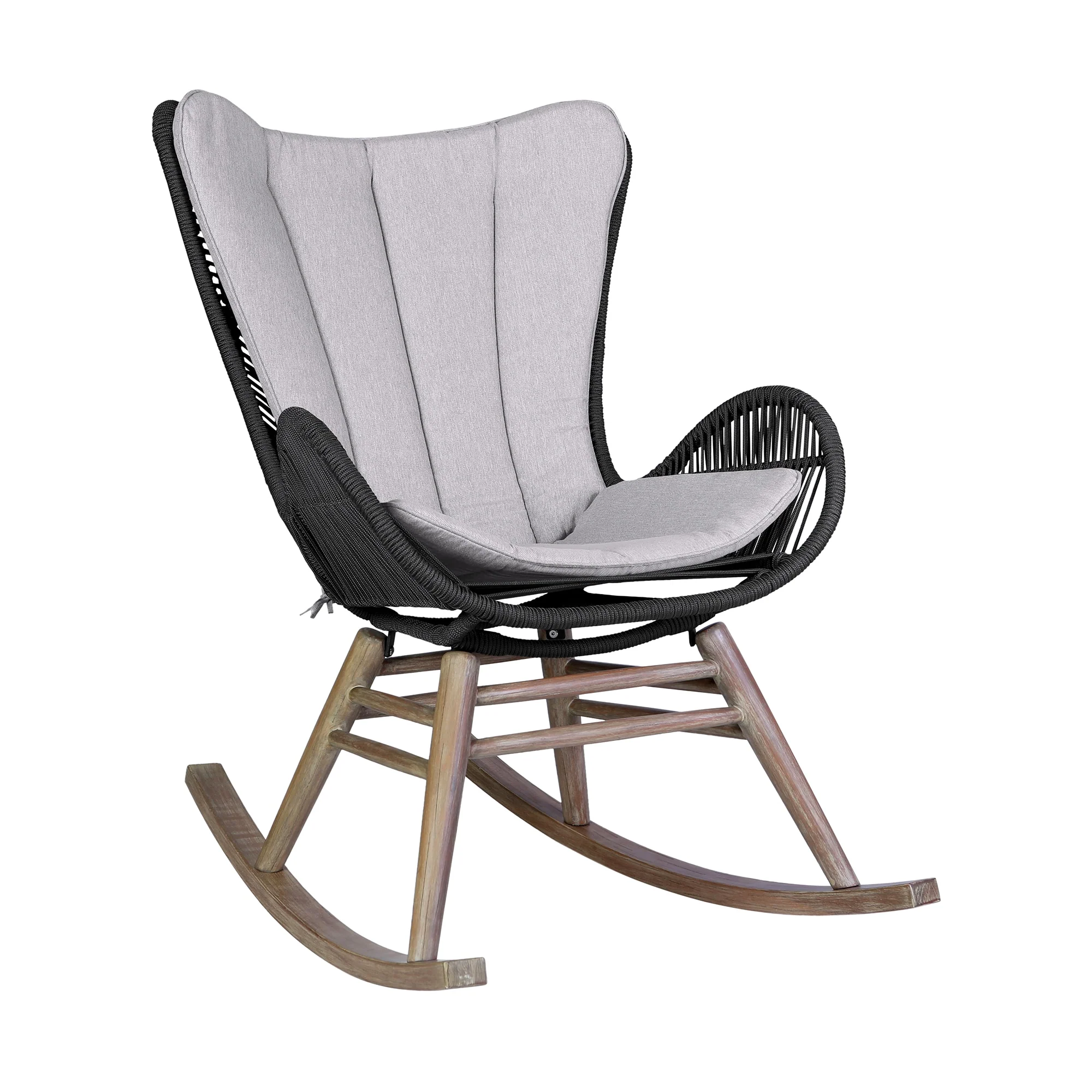 Fanny Outdoor Patio Rocking chair in Light Eucalyptus Wood and Charcoal Rope - Image 4