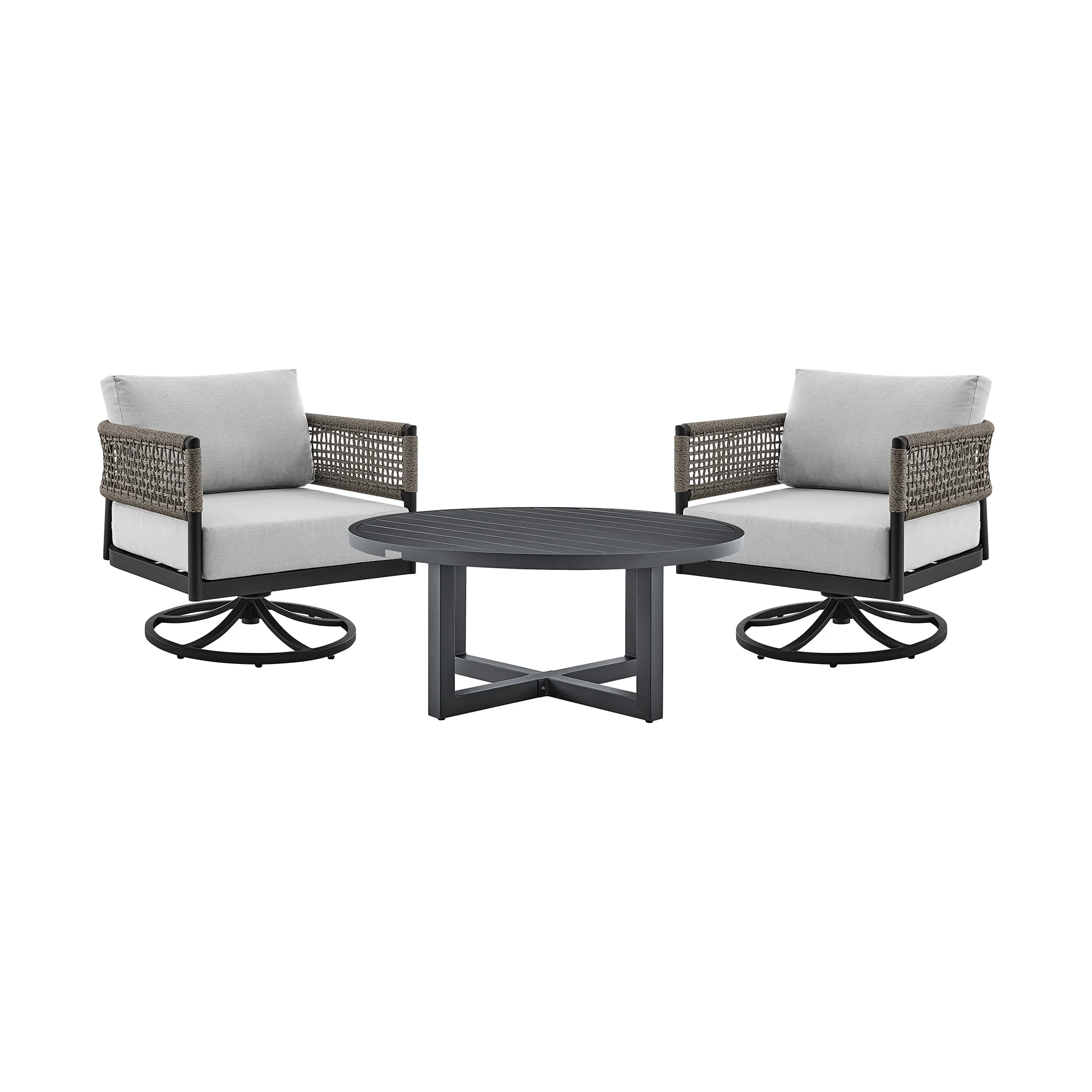 Felicia and Argiope 3 Piece Patio Outdoor Swivel Seating Set in Black Aluminum
