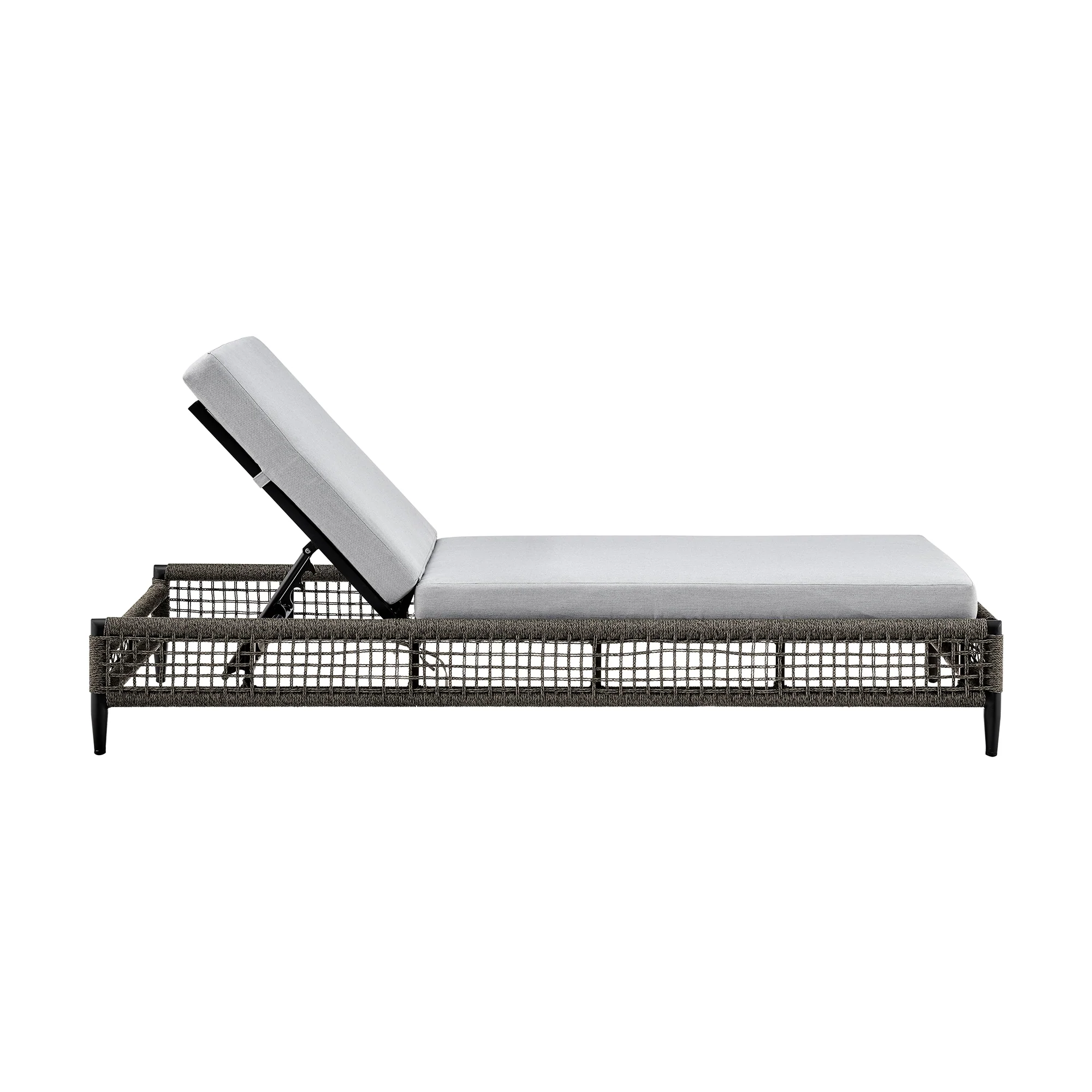Felicia Outdoor Patio Adjustable Chaise Lounge Chair in Aluminum with Gray Rope and Cushions - Image 3