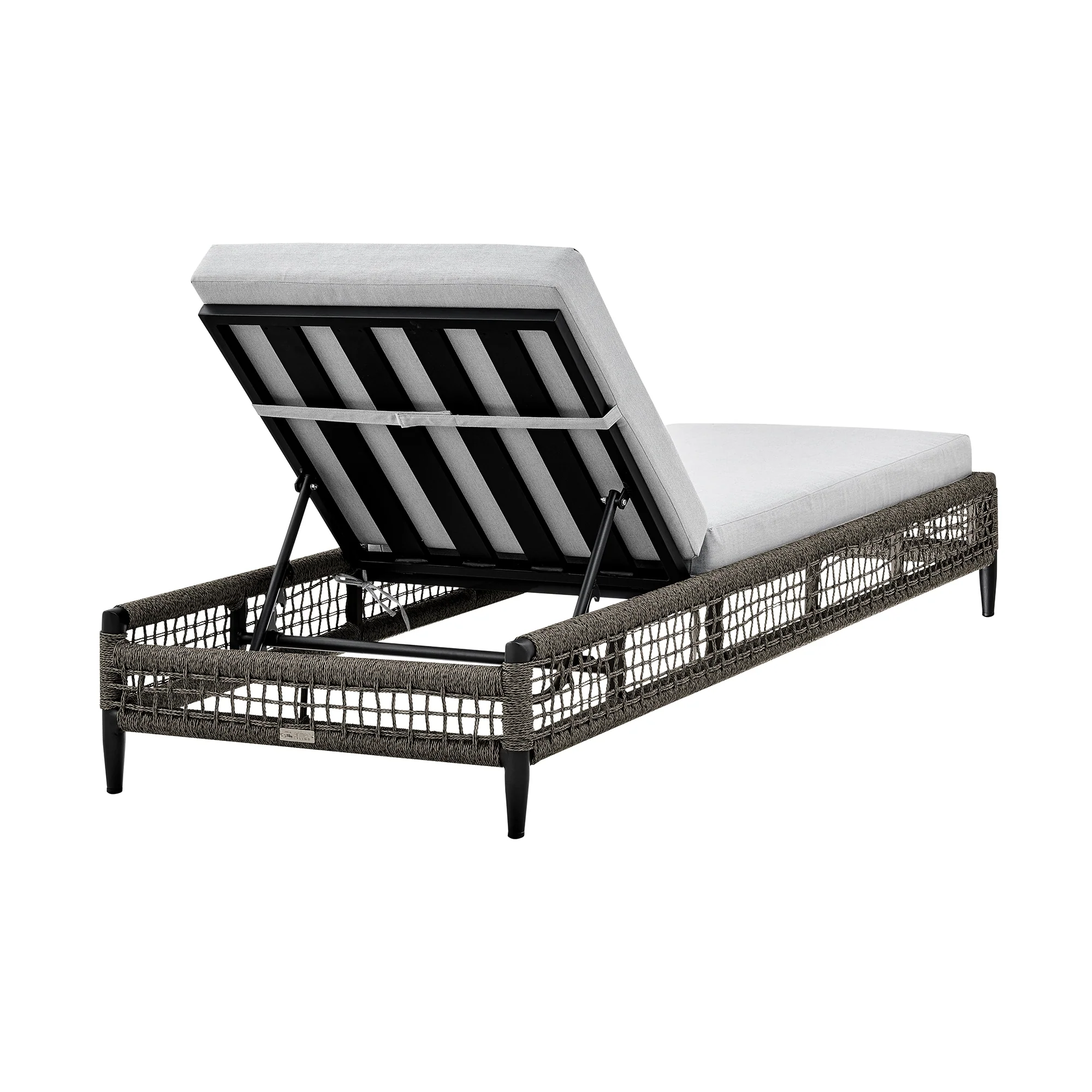 Felicia Outdoor Patio Adjustable Chaise Lounge Chair in Aluminum with Gray Rope and Cushions - Image 4