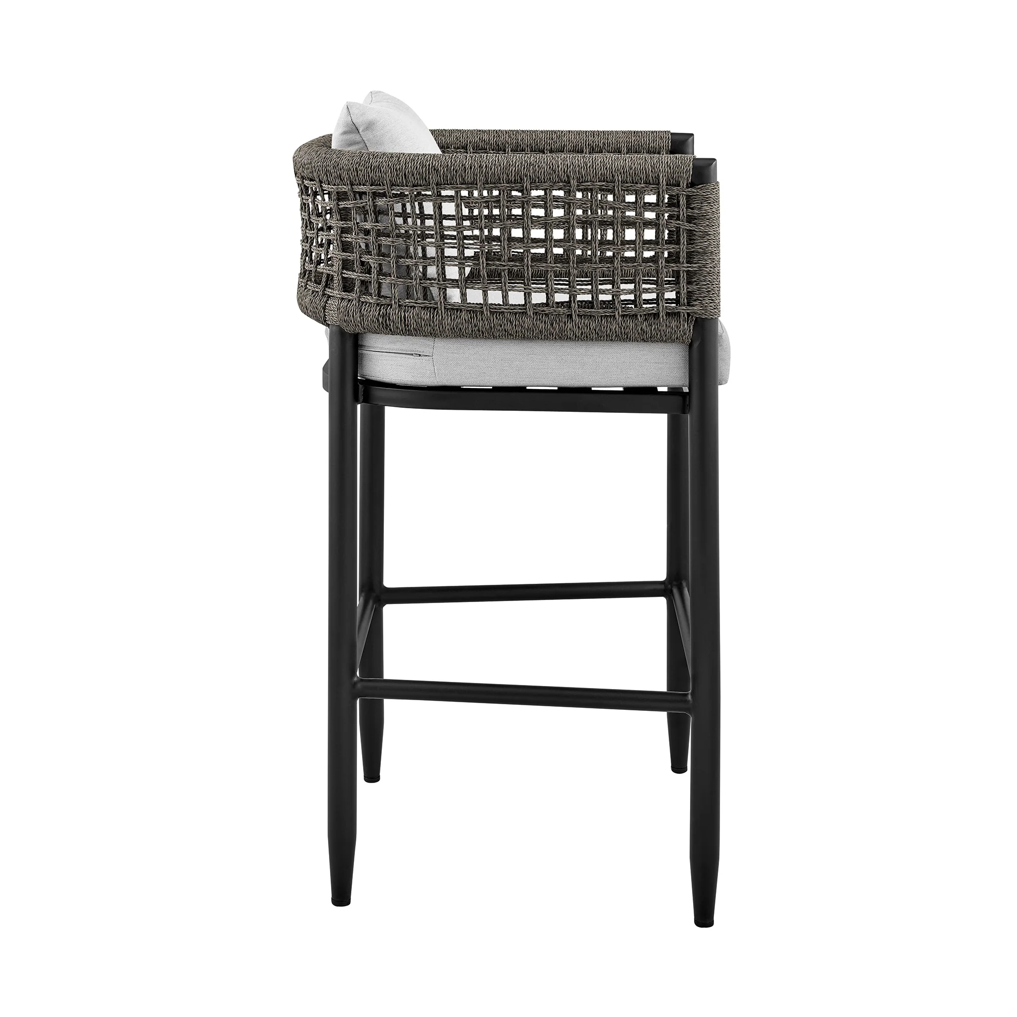Felicia Outdoor Patio Bar Stool in Aluminum with Gray Rope and Cushions - Image 3
