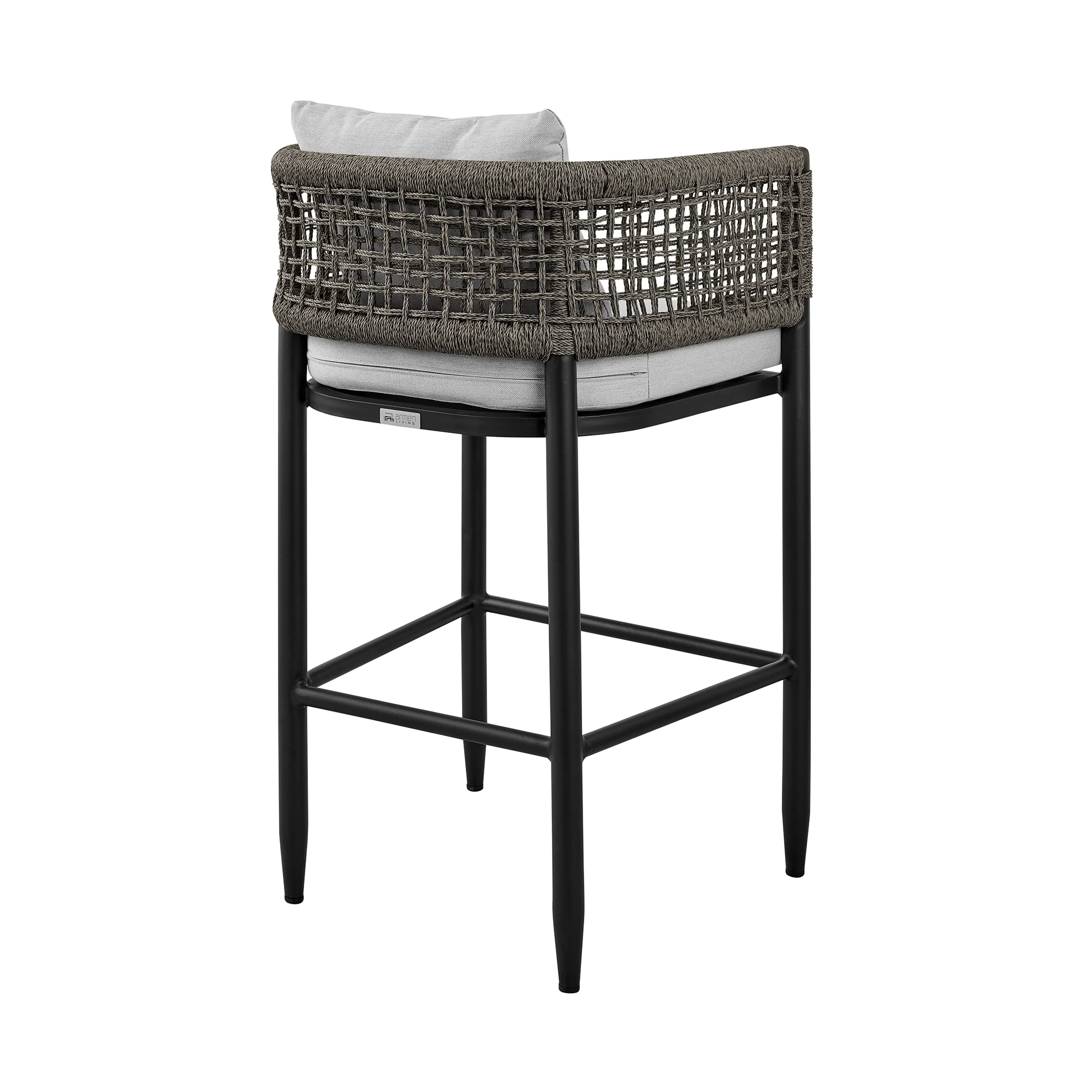 Felicia Outdoor Patio Bar Stool in Aluminum with Gray Rope and Cushions - Image 4