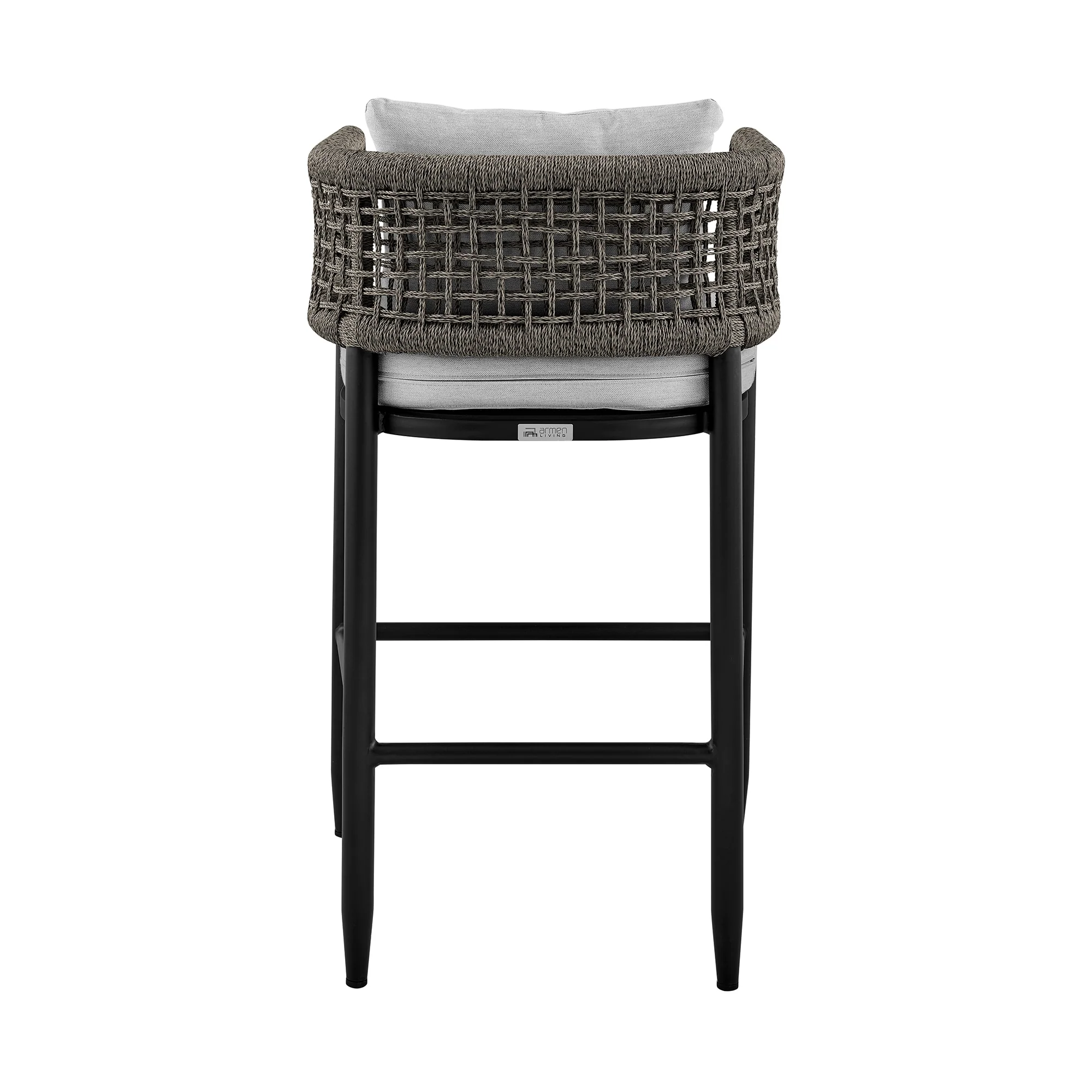 Felicia Outdoor Patio Bar Stool in Aluminum with Gray Rope and Cushions - Image 5