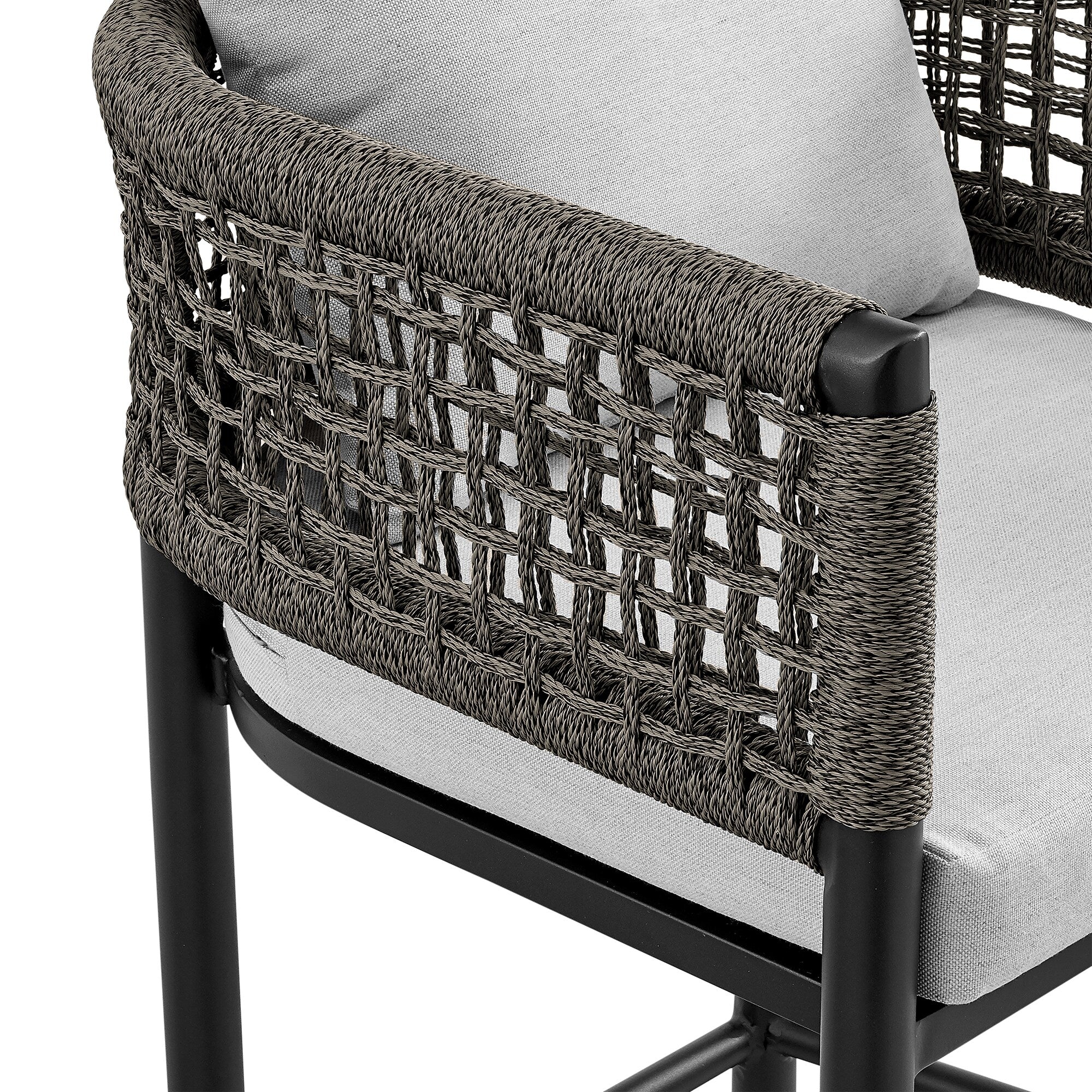 Felicia Outdoor Patio Bar Stool in Aluminum with Gray Rope and Cushions - Image 6