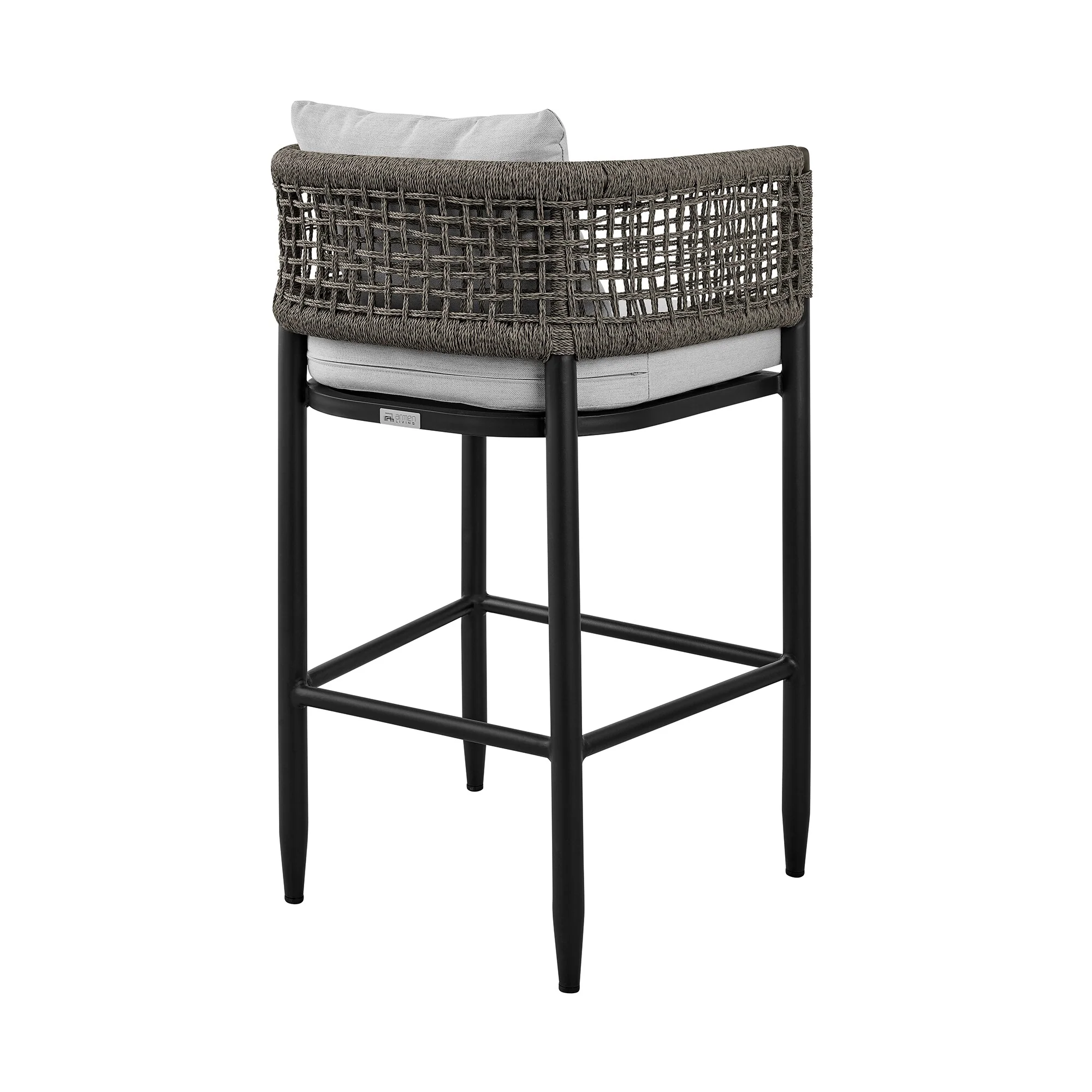 Felicia Outdoor Patio Counter Height Bar Stool in Aluminum with Gray Rope and Cushions - Image 4