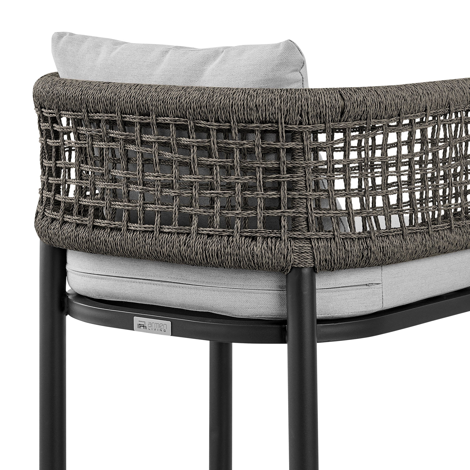 Felicia Outdoor Patio Counter Height Bar Stool in Aluminum with Gray Rope and Cushions - Image 7