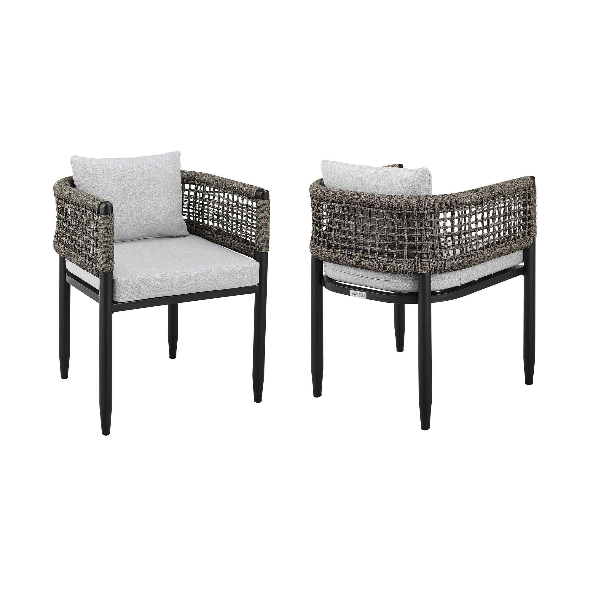Felicia Outdoor Patio Dining Chair in Aluminum with Gray Rope and Cushions (Set of 2) - Image 2
