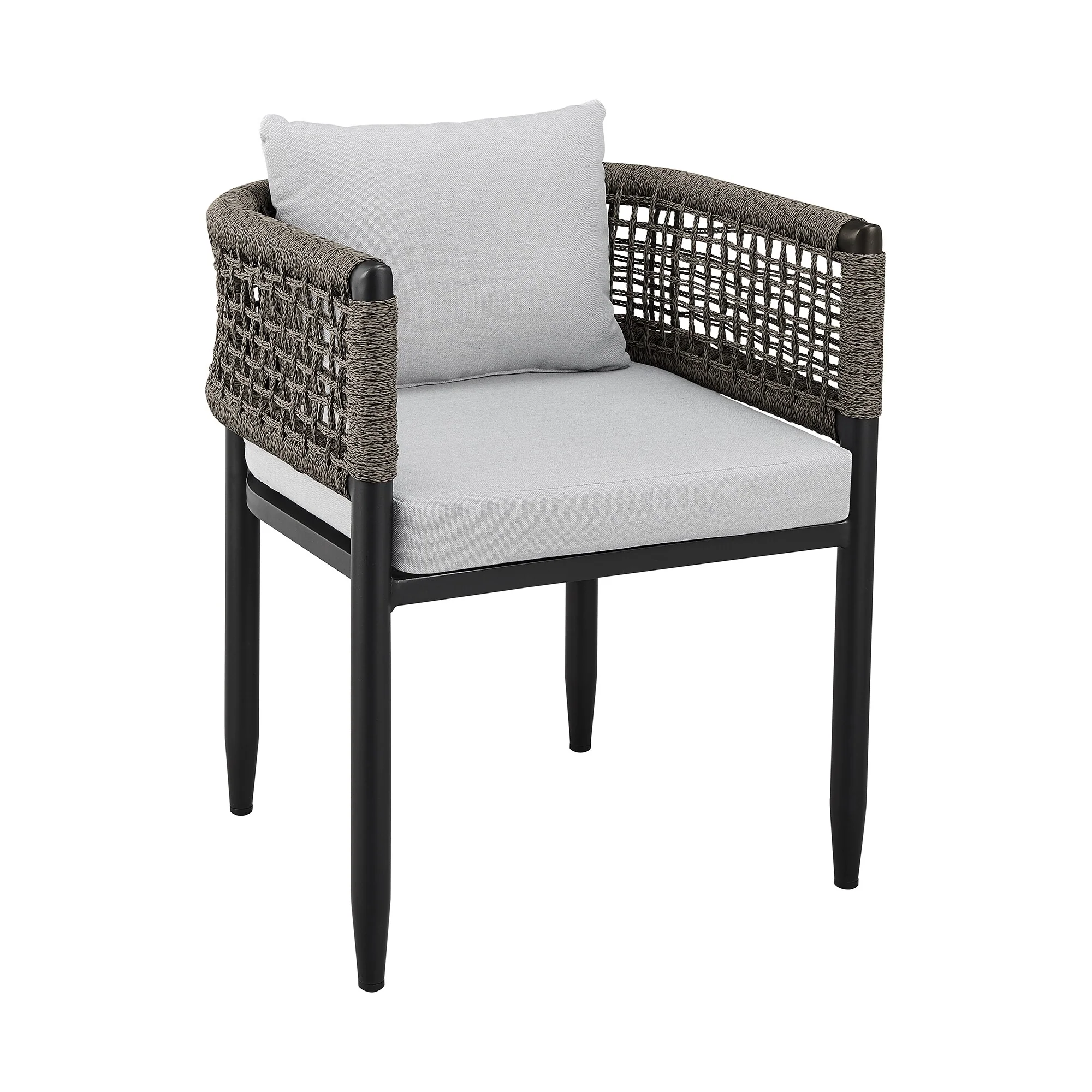 Felicia Outdoor Patio Dining Chair in Aluminum with Gray Rope and Cushions (Set of 2) - Image 3