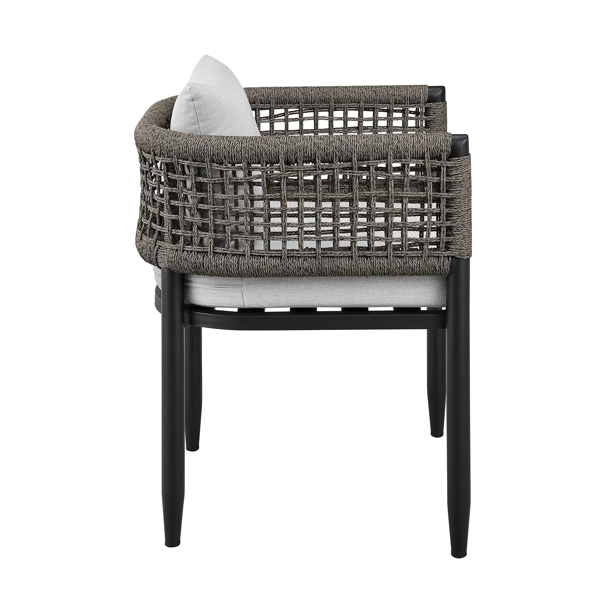 Felicia Outdoor Patio Dining Chair in Aluminum with Gray Rope and Cushions (Set of 2) - Image 4