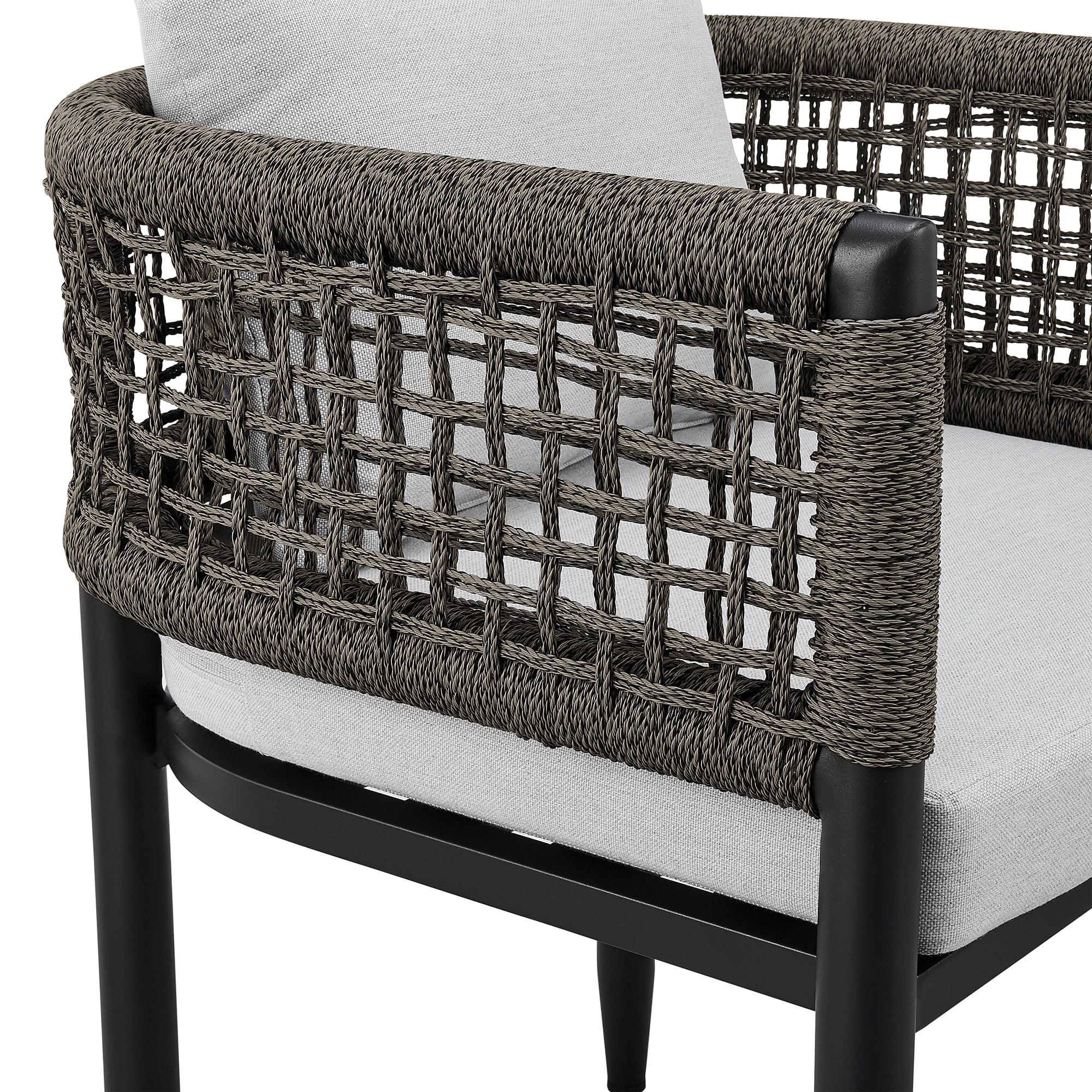 Felicia Outdoor Patio Dining Chair in Aluminum with Gray Rope and Cushions (Set of 2) - Image 7