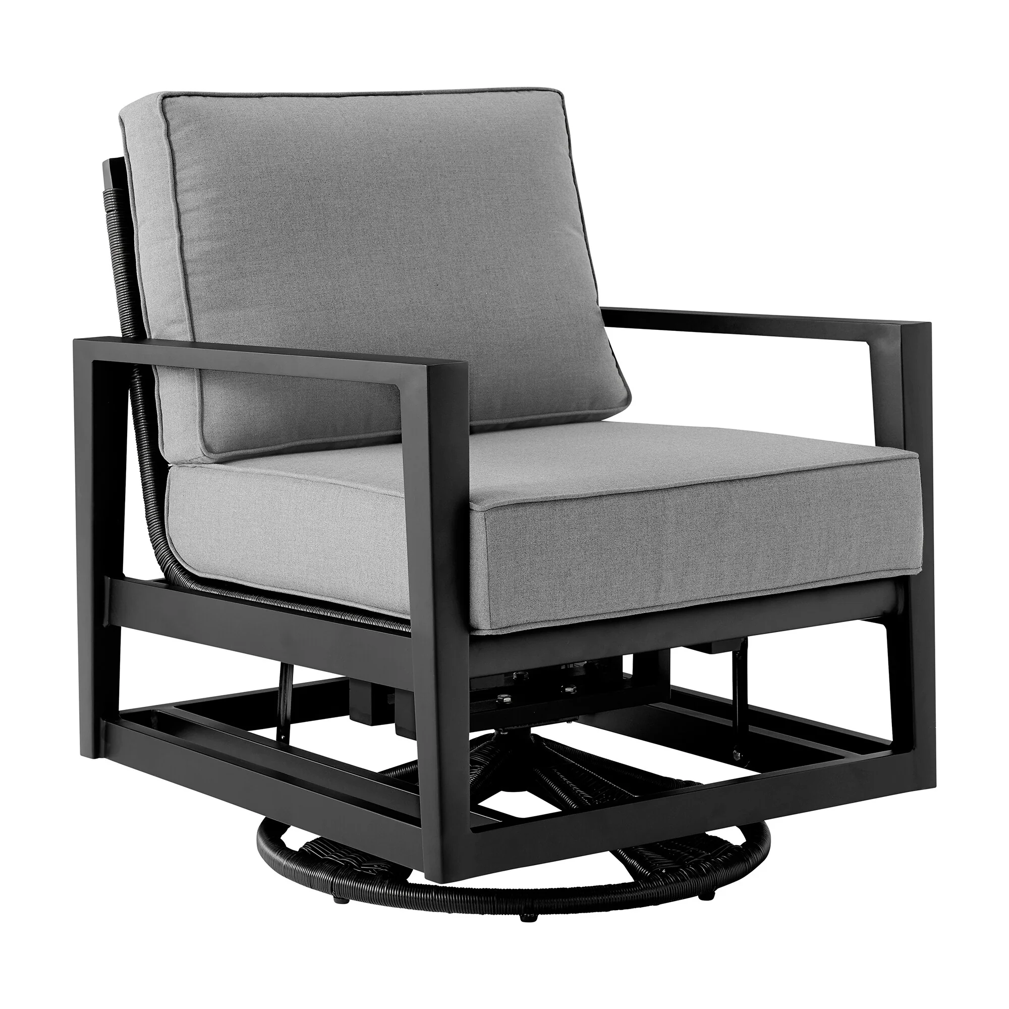 Grand 3 Piece Black Aluminum Outdoor Seating Set with Dark Gray Cushions - Image 2