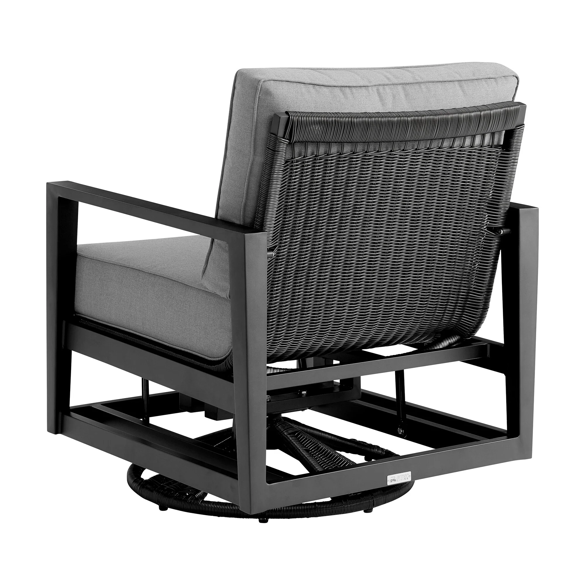 Grand 3 Piece Black Aluminum Outdoor Seating Set with Dark Gray Cushions - Image 3