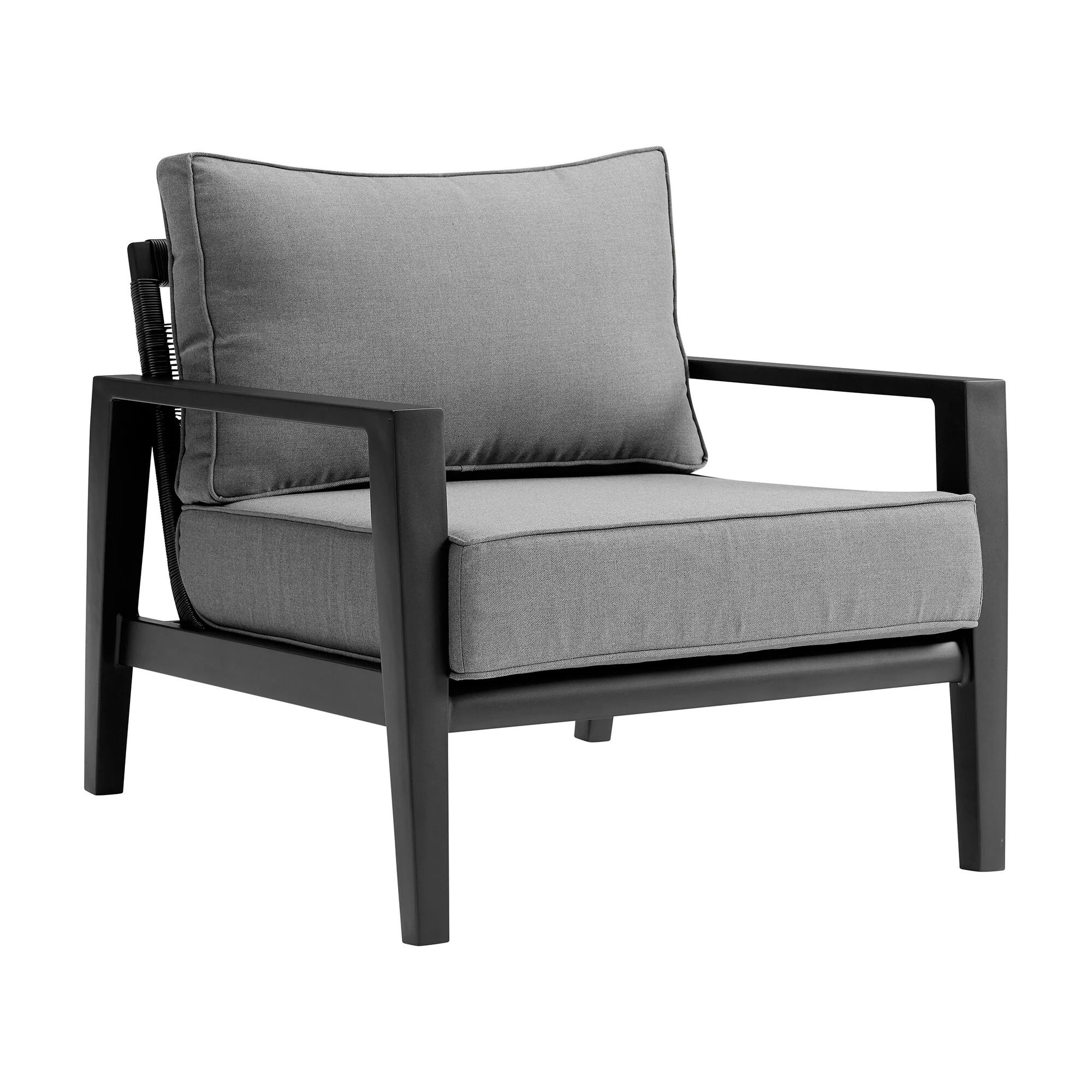 Grand 4 Piece Black Aluminum Outdoor Seating Set with Dark Gray Cushions - Image 4
