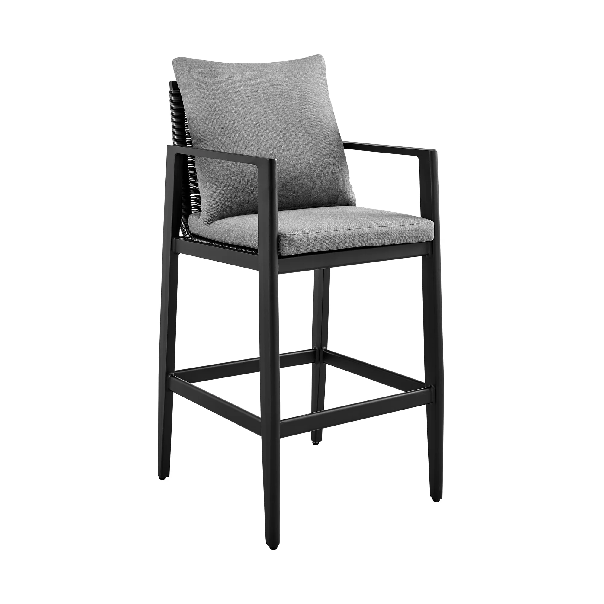 Grand Outdoor Patio 5-Piece Bar Table Set in Aluminum with Gray Cushions - Image 3