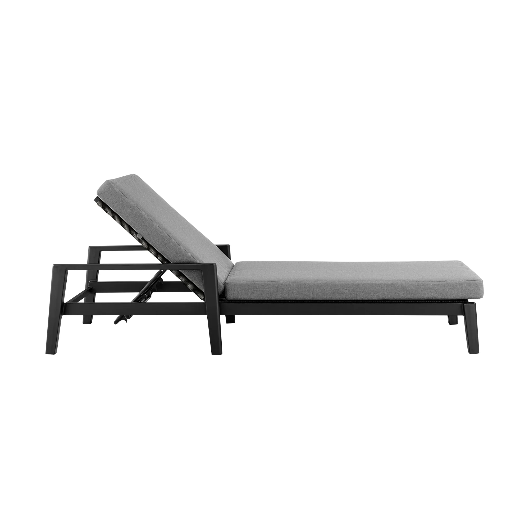 Grand Outdoor Patio Adjustable Chaise Lounge Chair in Aluminum with Gray Cushions - Image 3