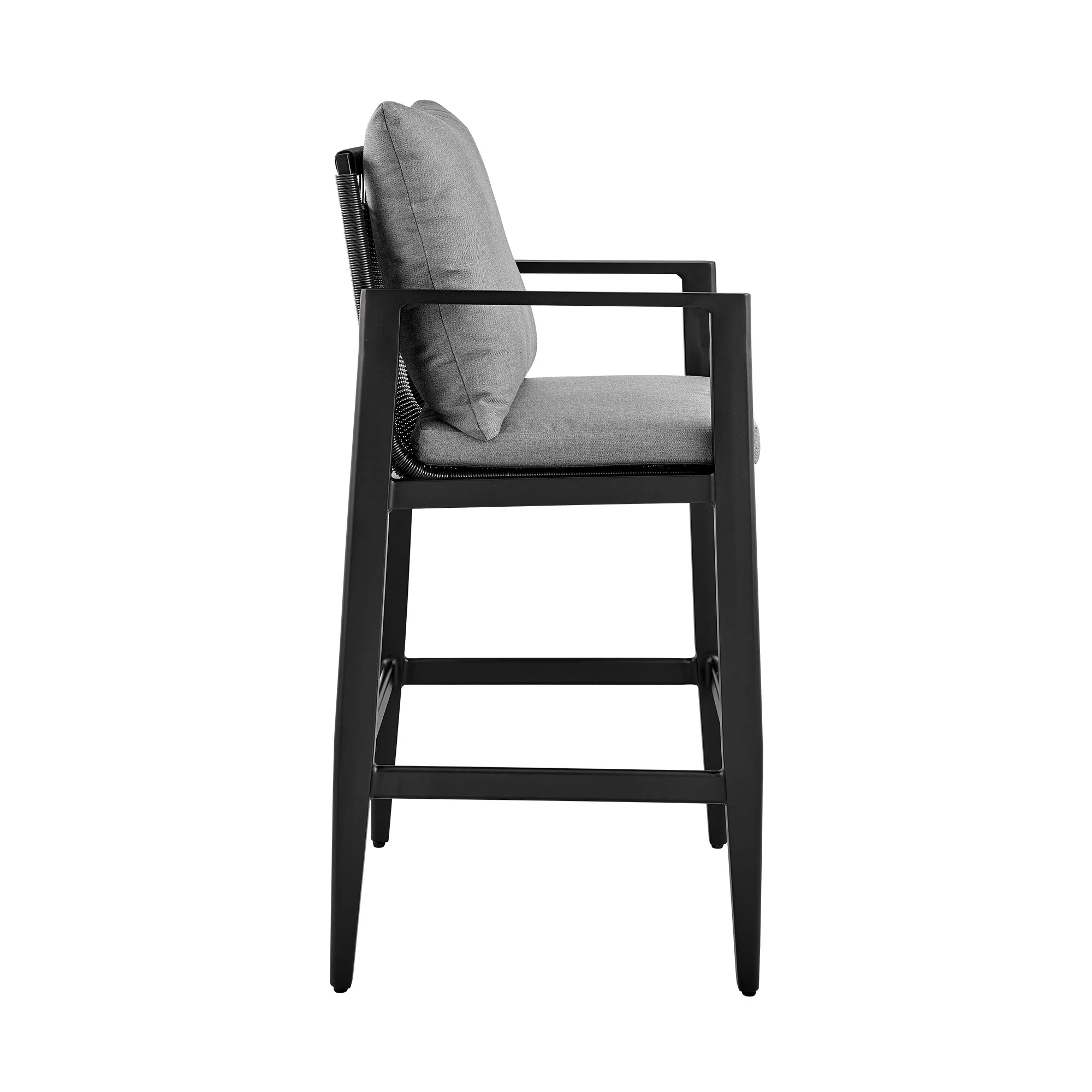Grand Outdoor Patio Bar Stool in Aluminum with Gray Cushions - Image 3