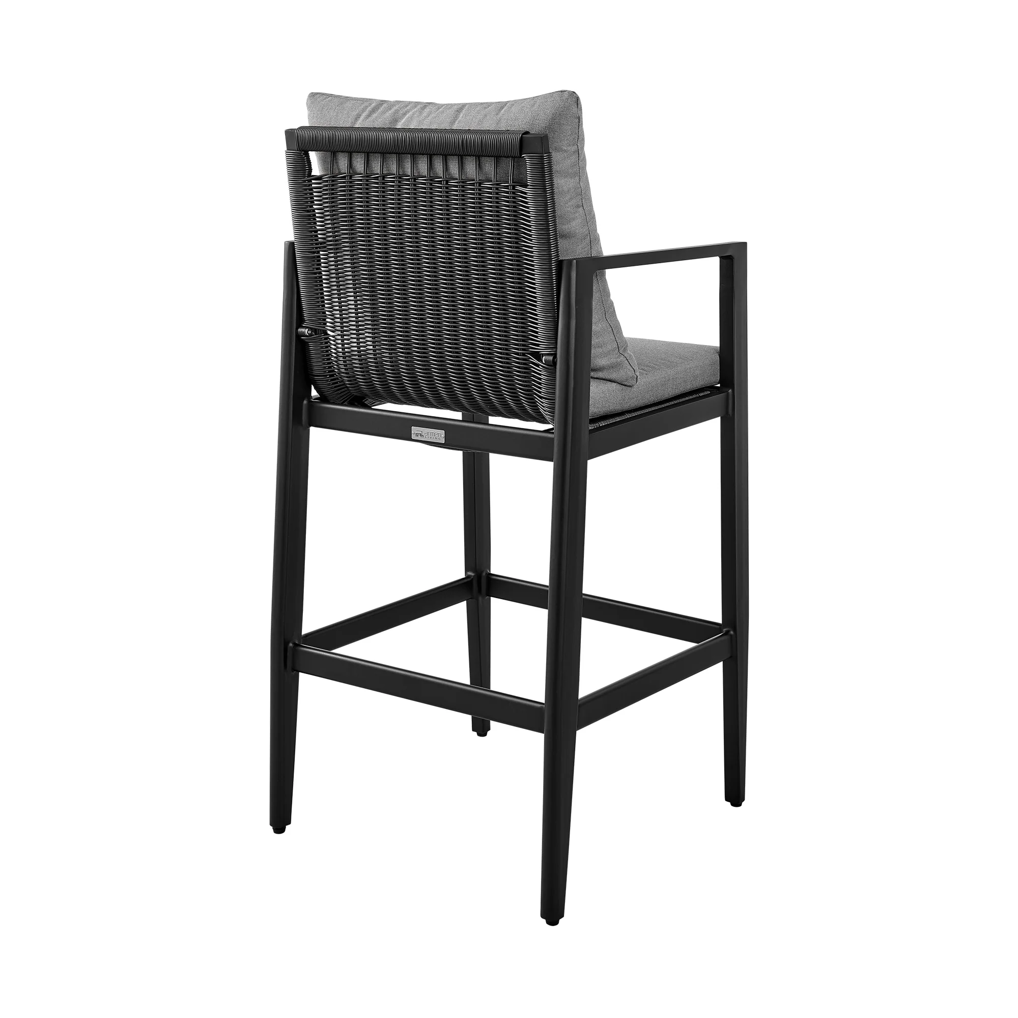 Grand Outdoor Patio Counter Height Bar Stool in Aluminum with Gray Cushions - Image 4