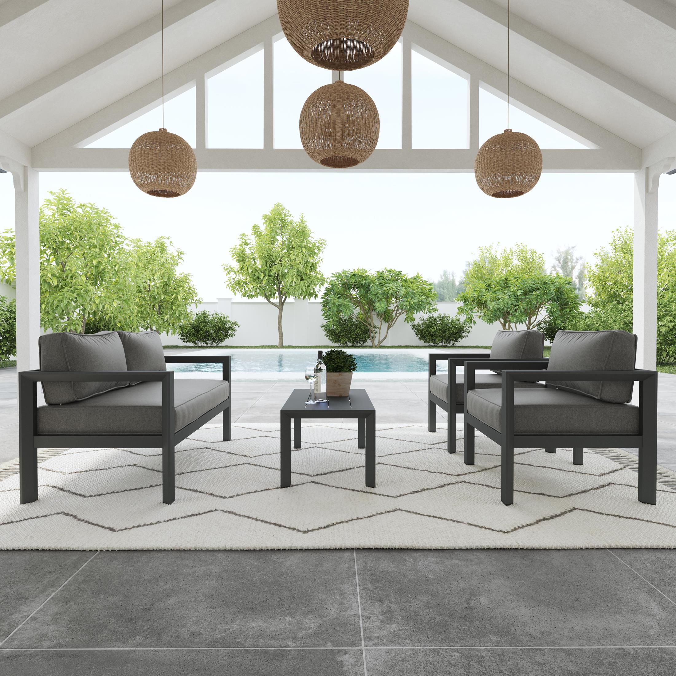 Grayton Outdoor Aluminum Loveseat with Lounge Chairs and Coffee Table - Image 2