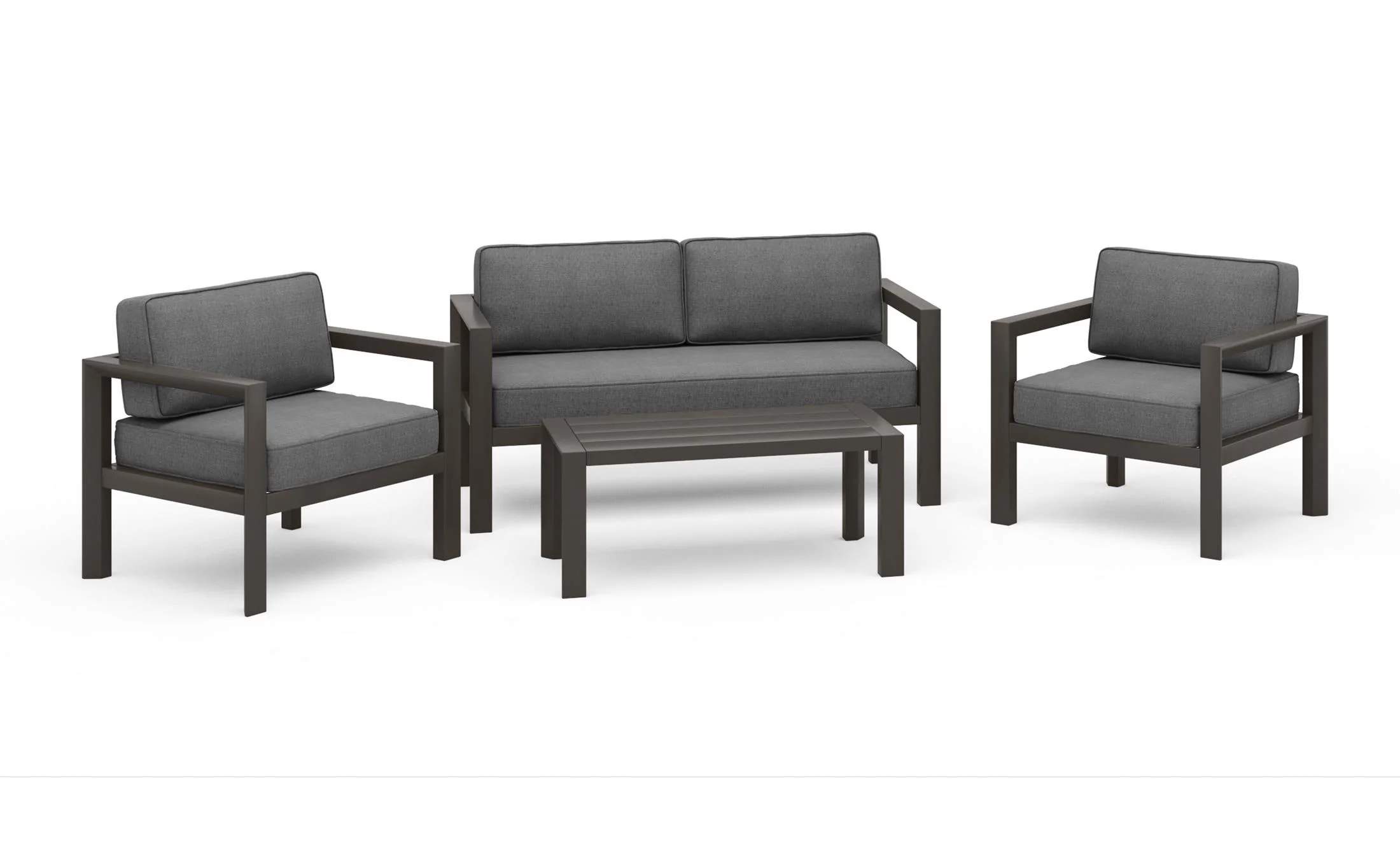 Grayton Outdoor Aluminum Loveseat with Lounge Chairs and Coffee Table - Image 3