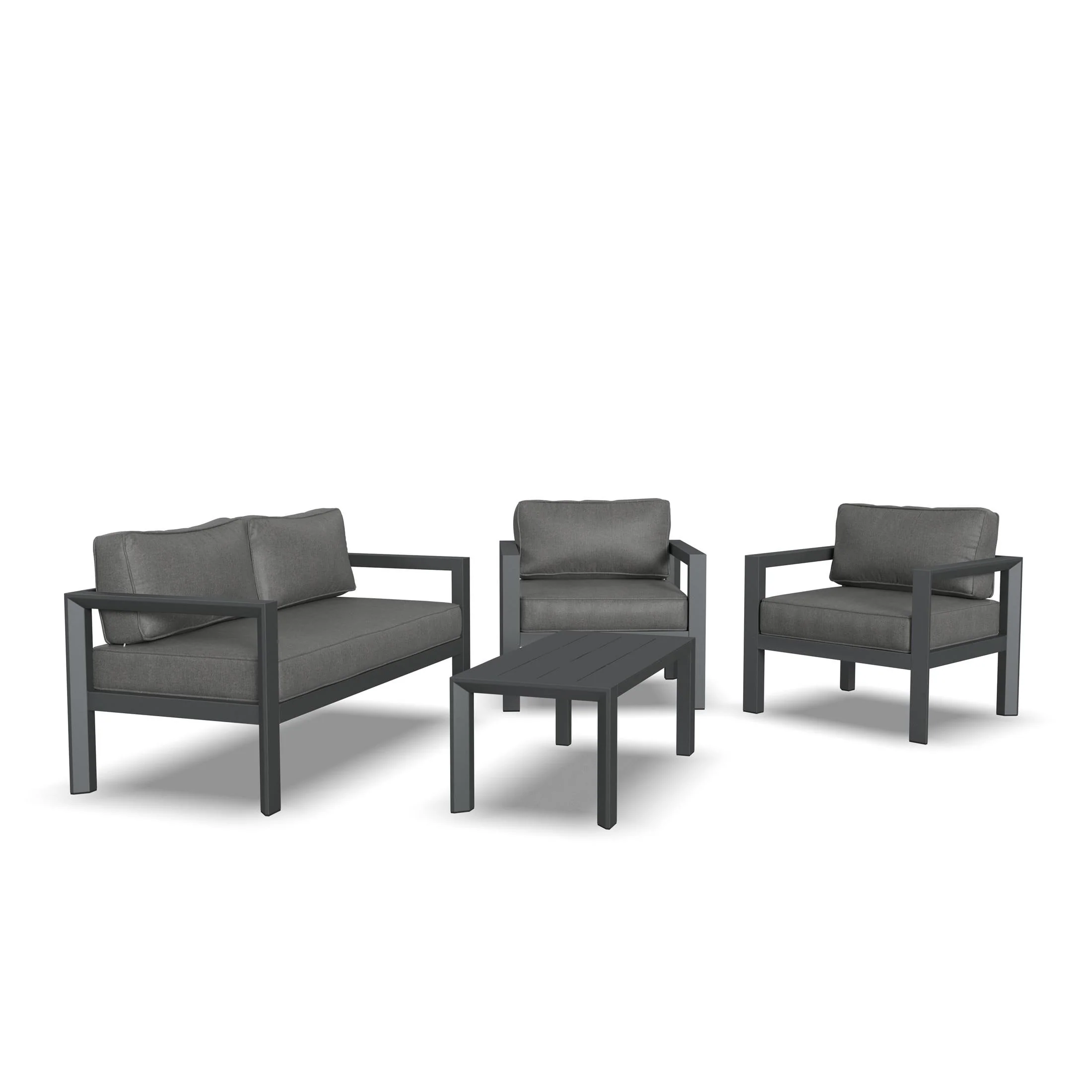 Grayton Outdoor Aluminum Loveseat with Lounge Chairs and Coffee Table - Image 4