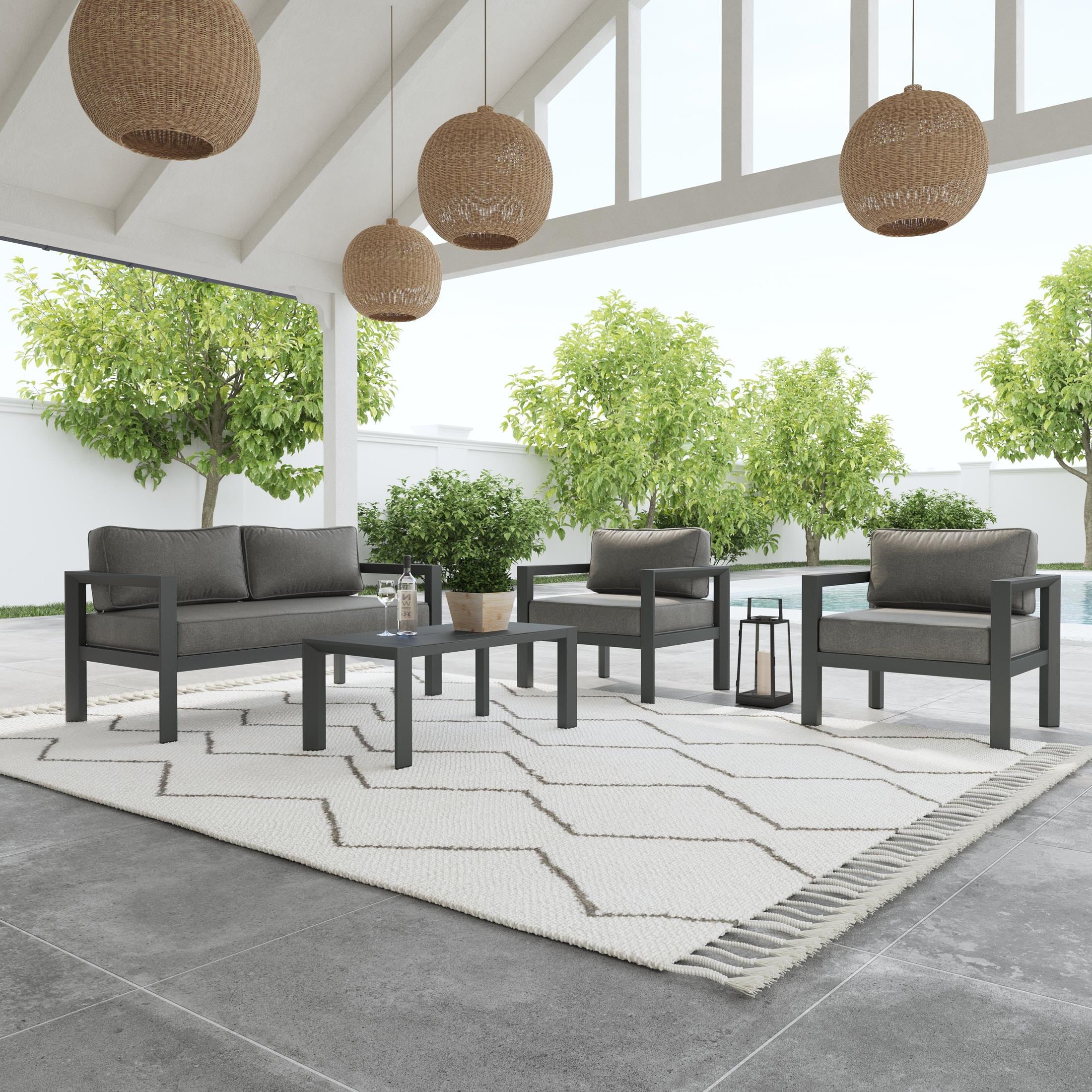 Grayton Outdoor Aluminum Loveseat with Lounge Chairs and Coffee Table - Image 5