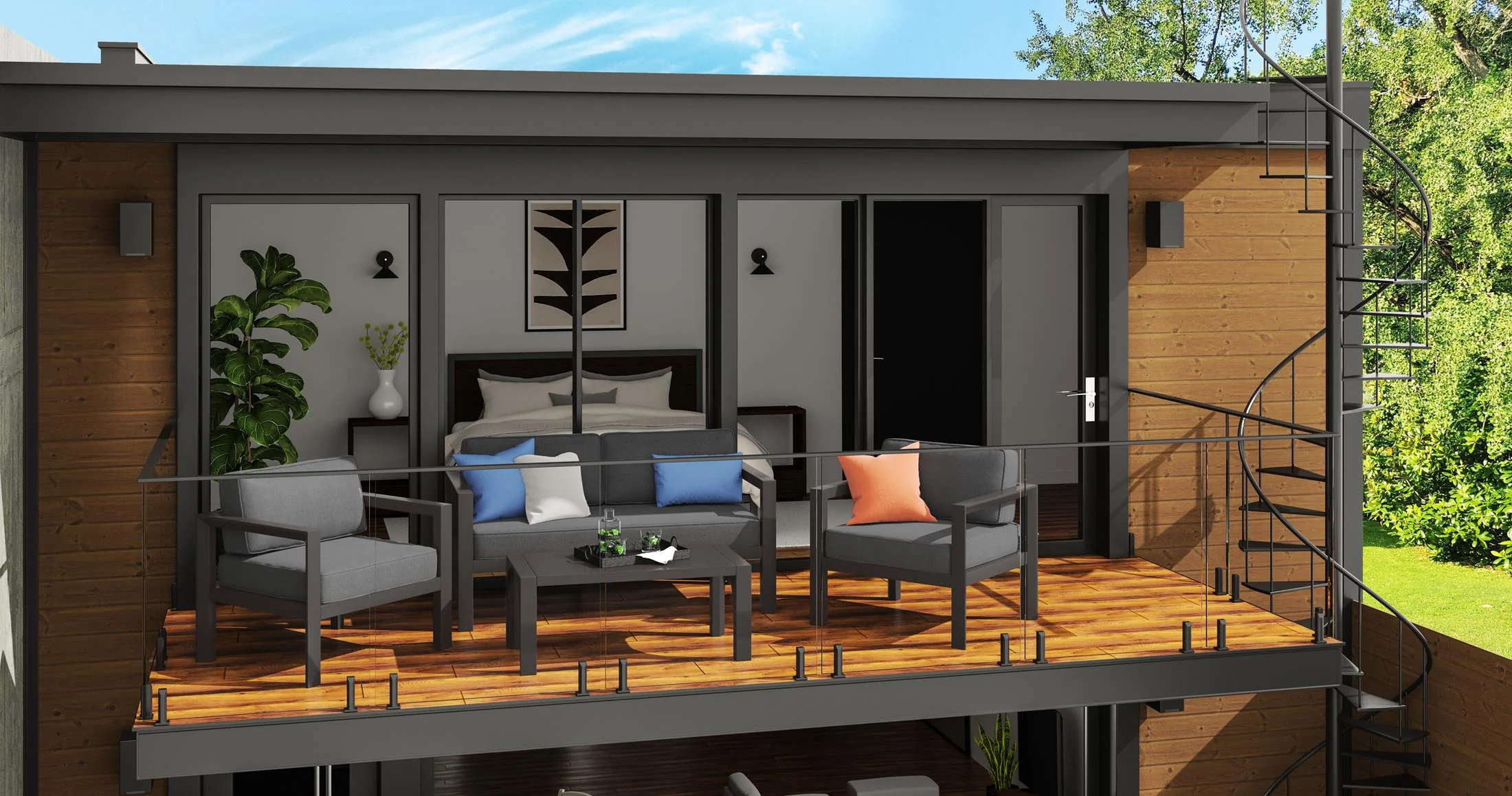 Grayton Outdoor Aluminum Loveseat with Lounge Chairs and Coffee Table - Image 7