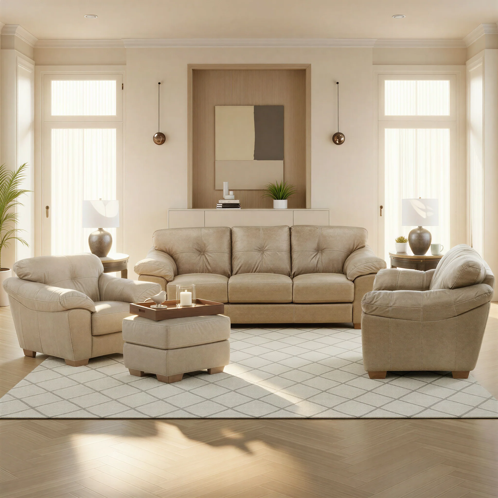 Camy Leather Ottoman - Image 2