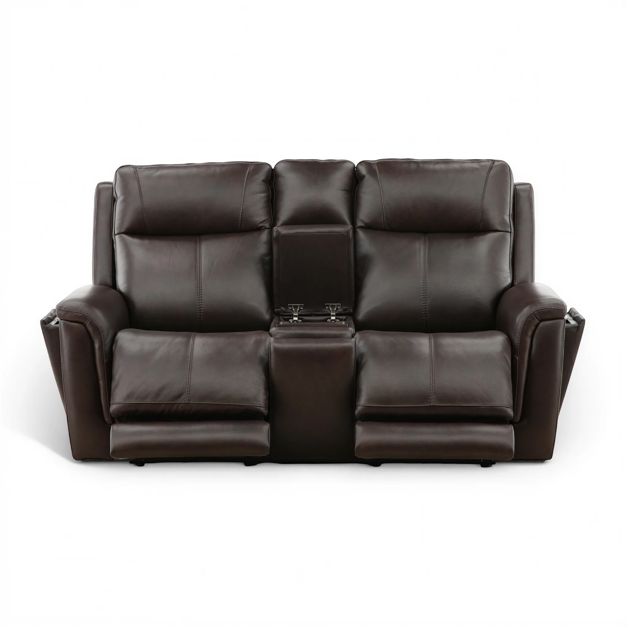 Flexsteel Trey Leather Power Reclining Console Loveseat - Image 20