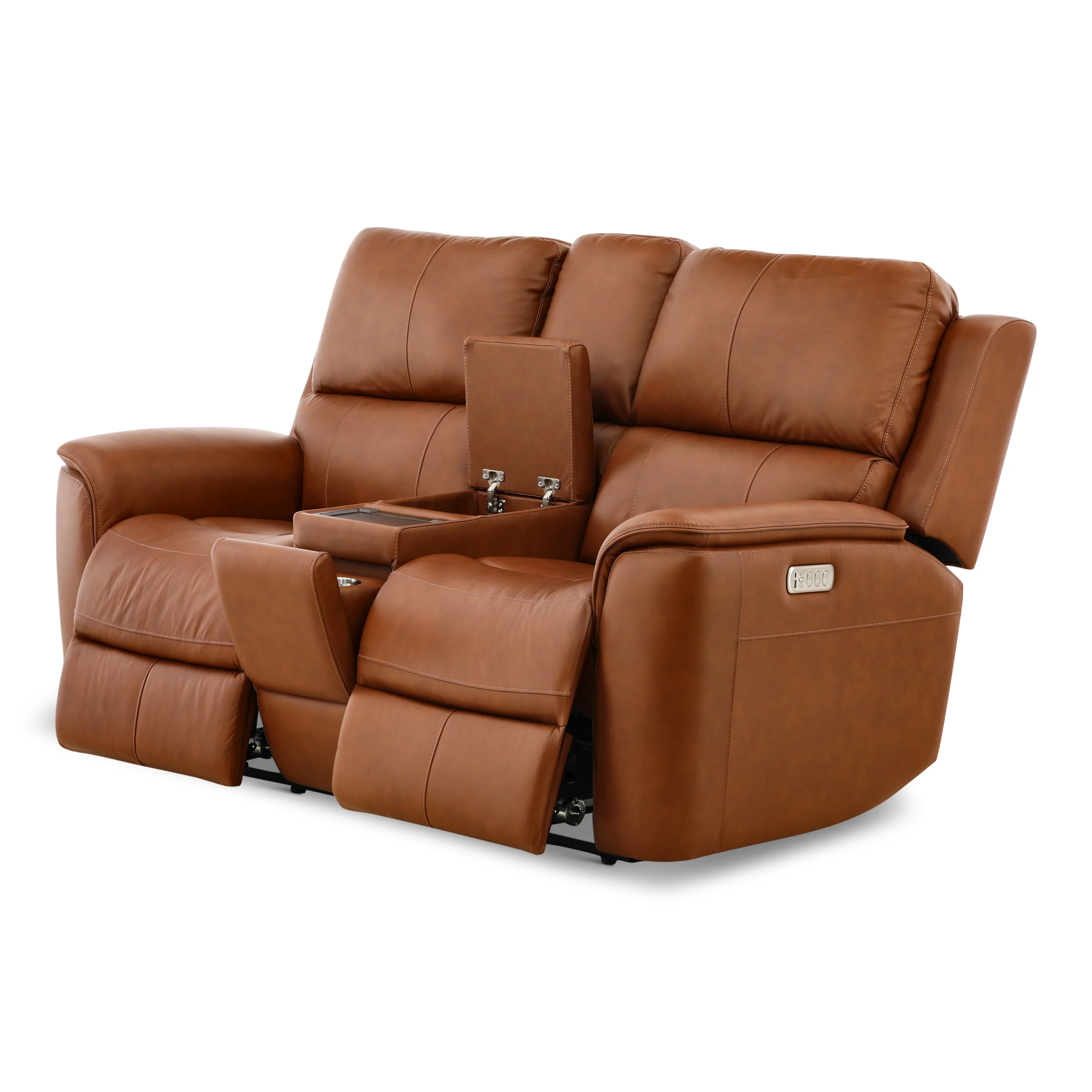 Flexsteel Karson Leather Power Reclining Console Loveseat - Image 20