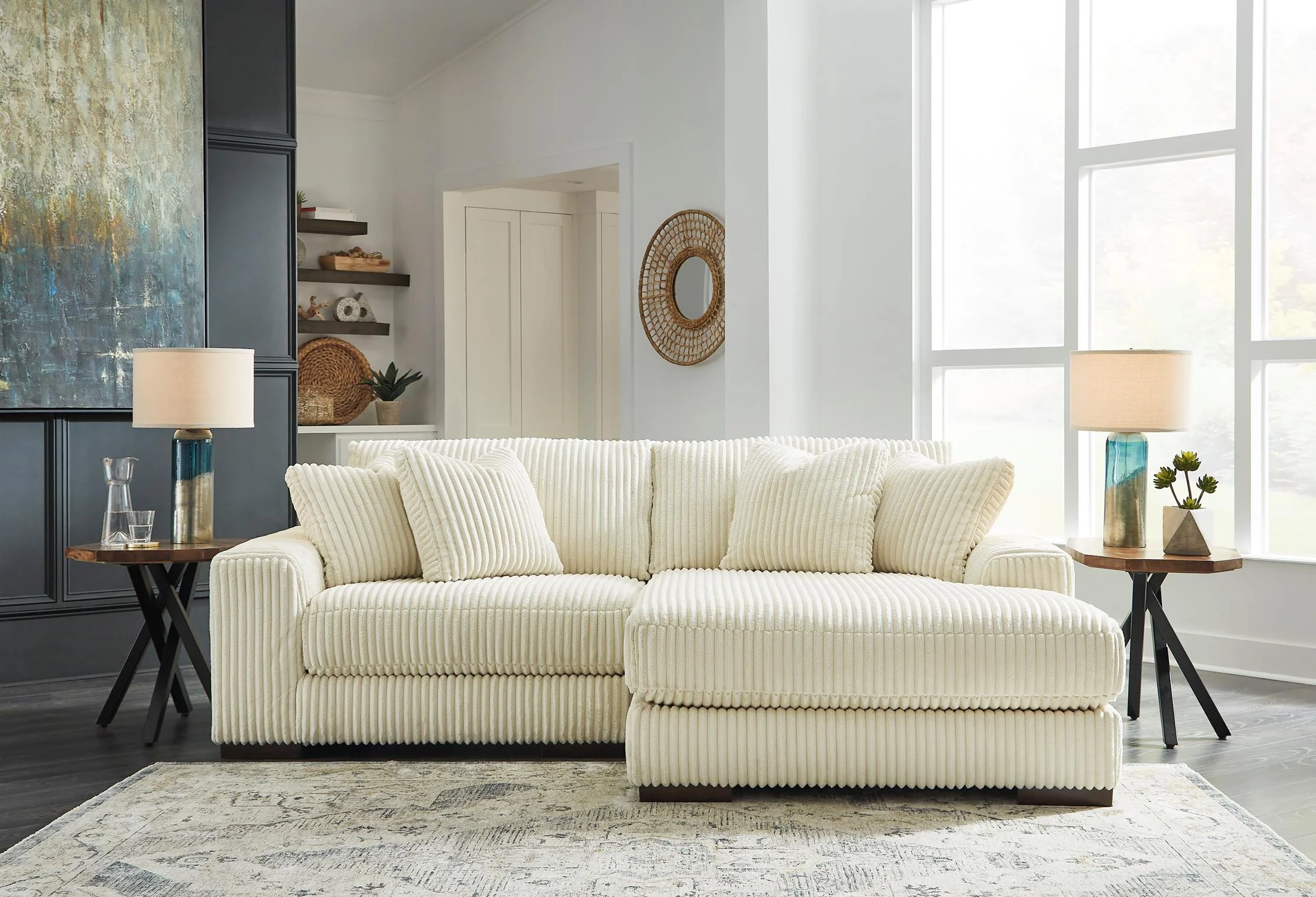 Lindyn 2-Piece Ivory Sectional with Chaise - Image 2