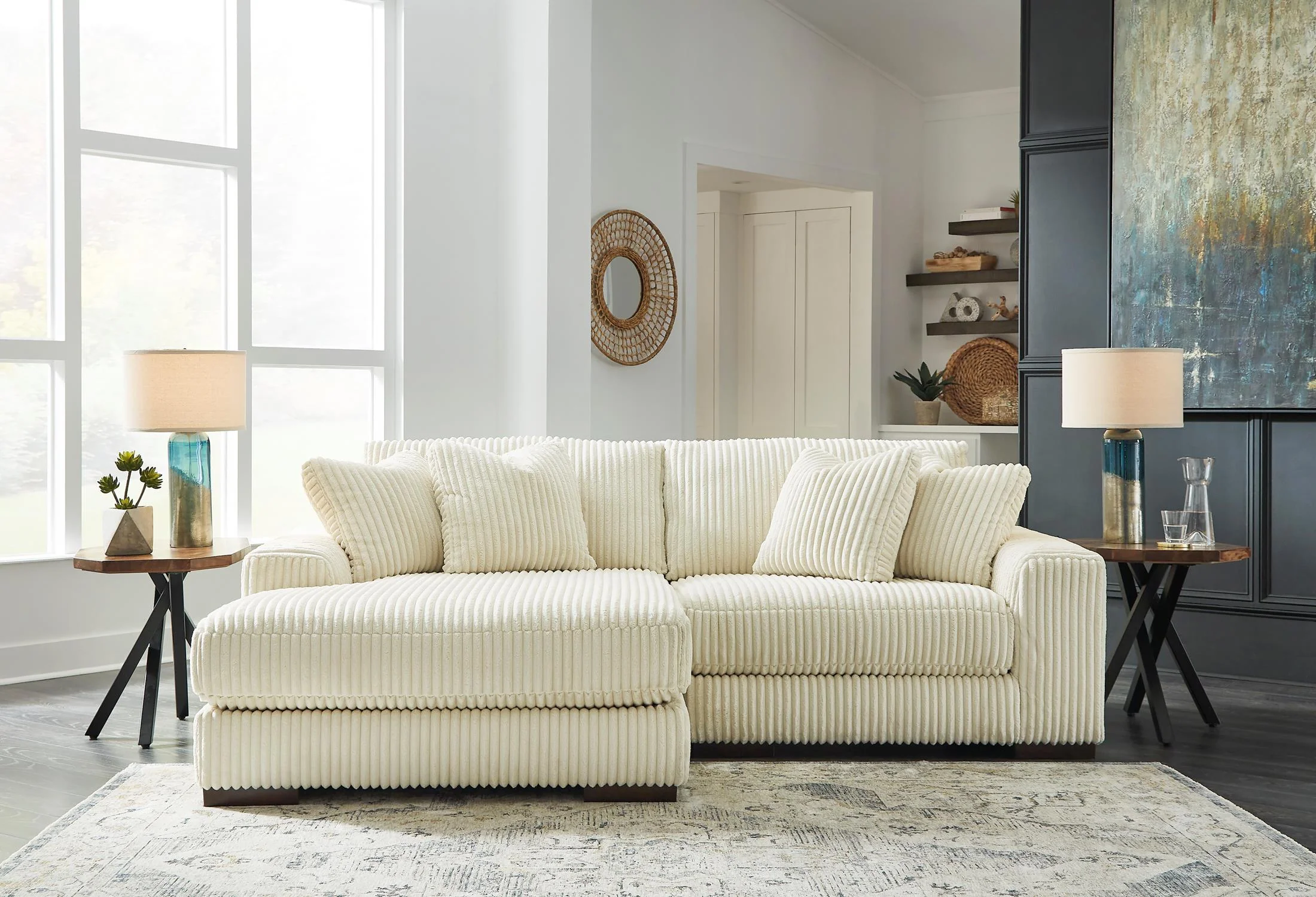 Lindyn 2-Piece Ivory Sectional with Chaise - Image 4