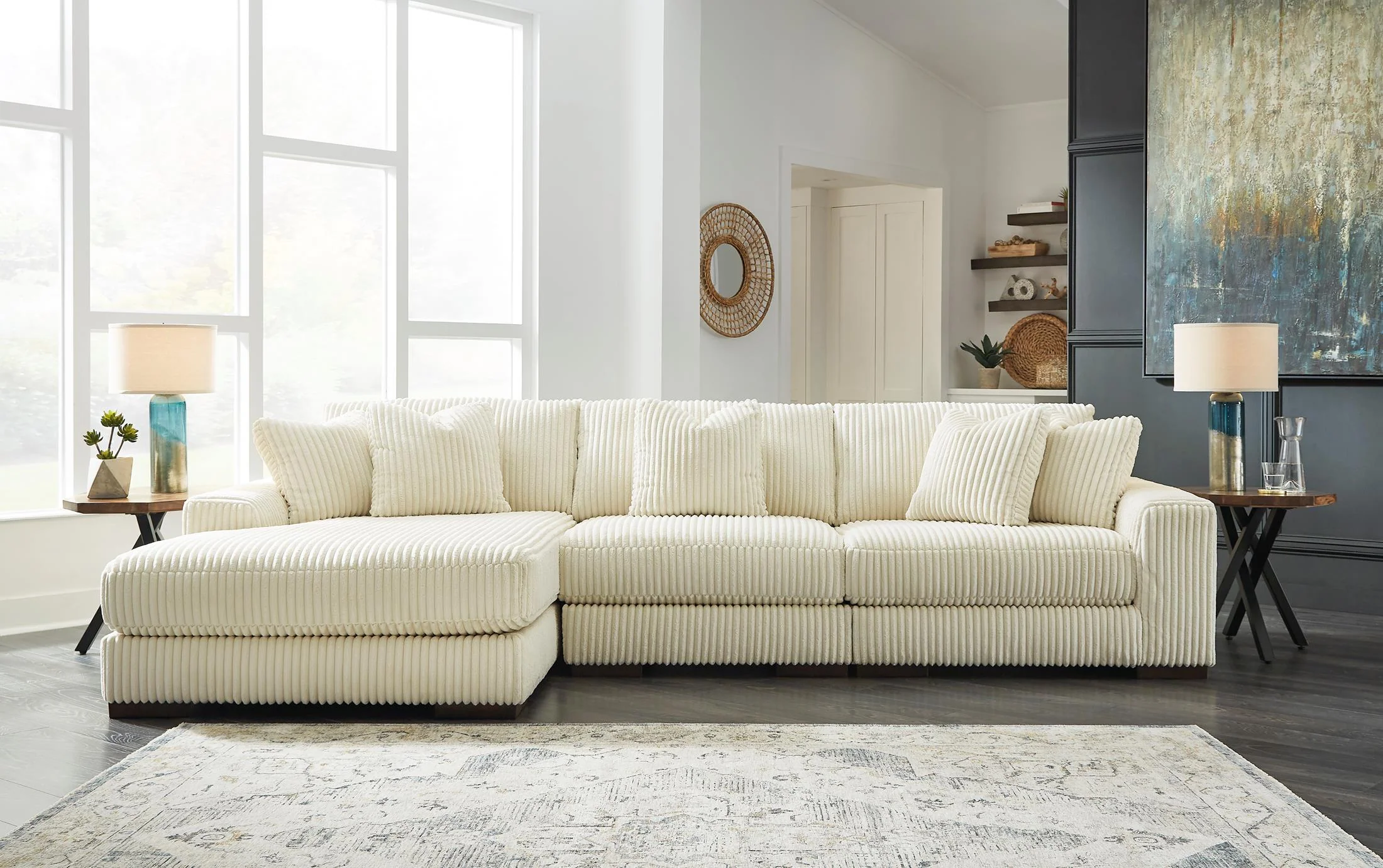 Lindyn 3-Piece Ivory Sectional with Chaise - Image 2