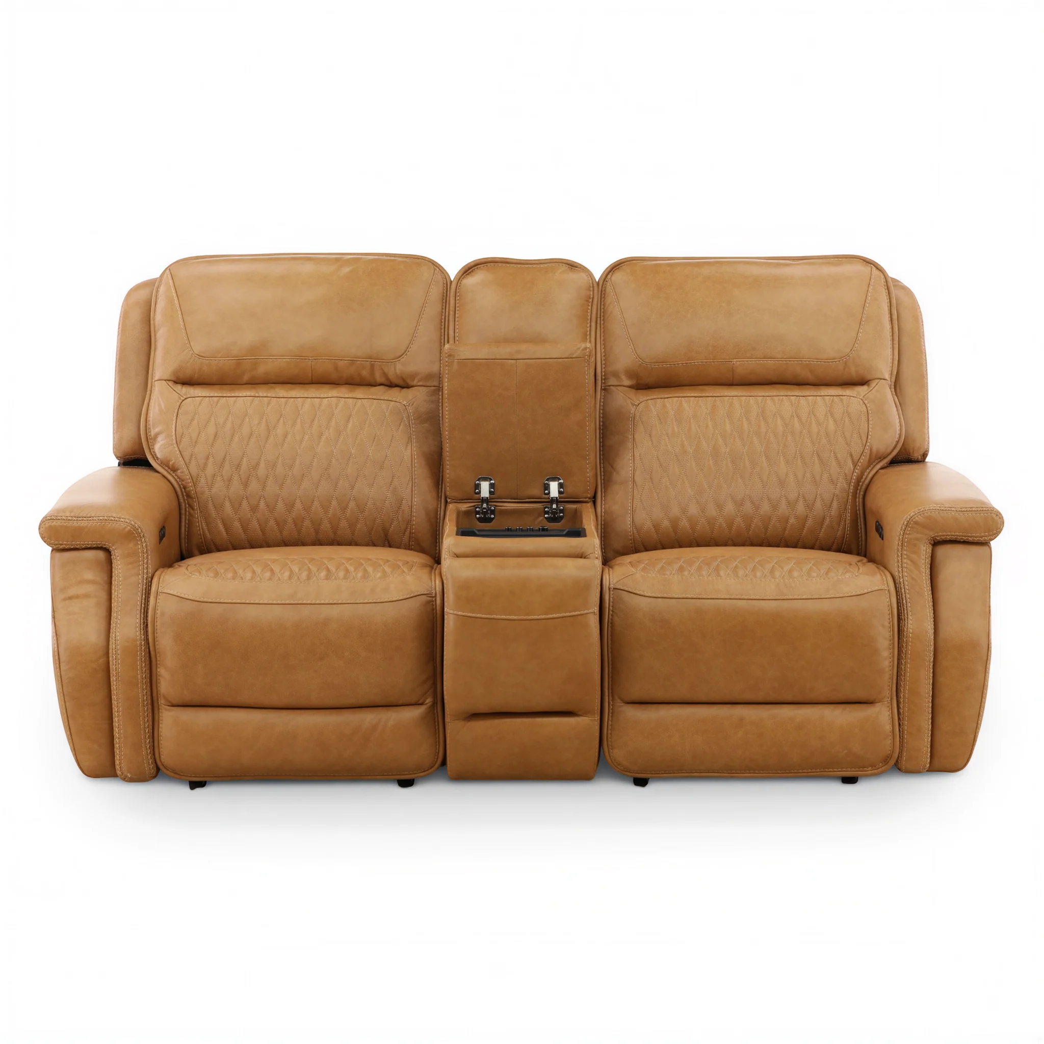 Denton Leather Power Reclining Home Theater Console Loveseat - Image 3