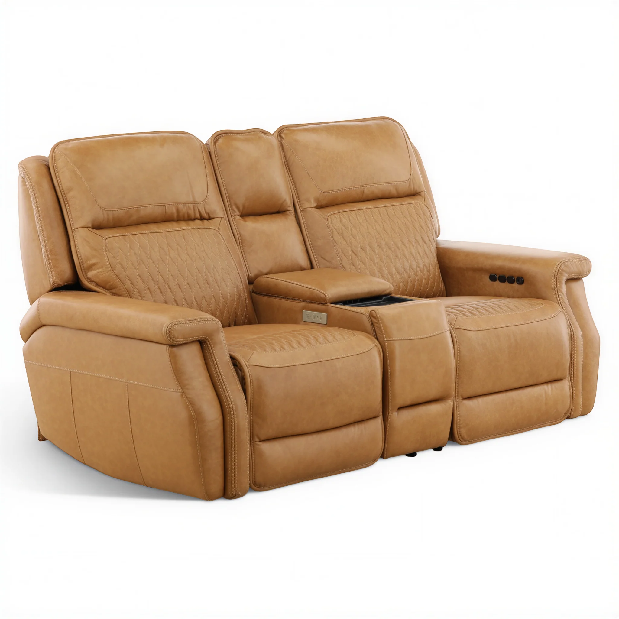 Denton Leather Power Reclining Home Theater Console Loveseat - Image 6