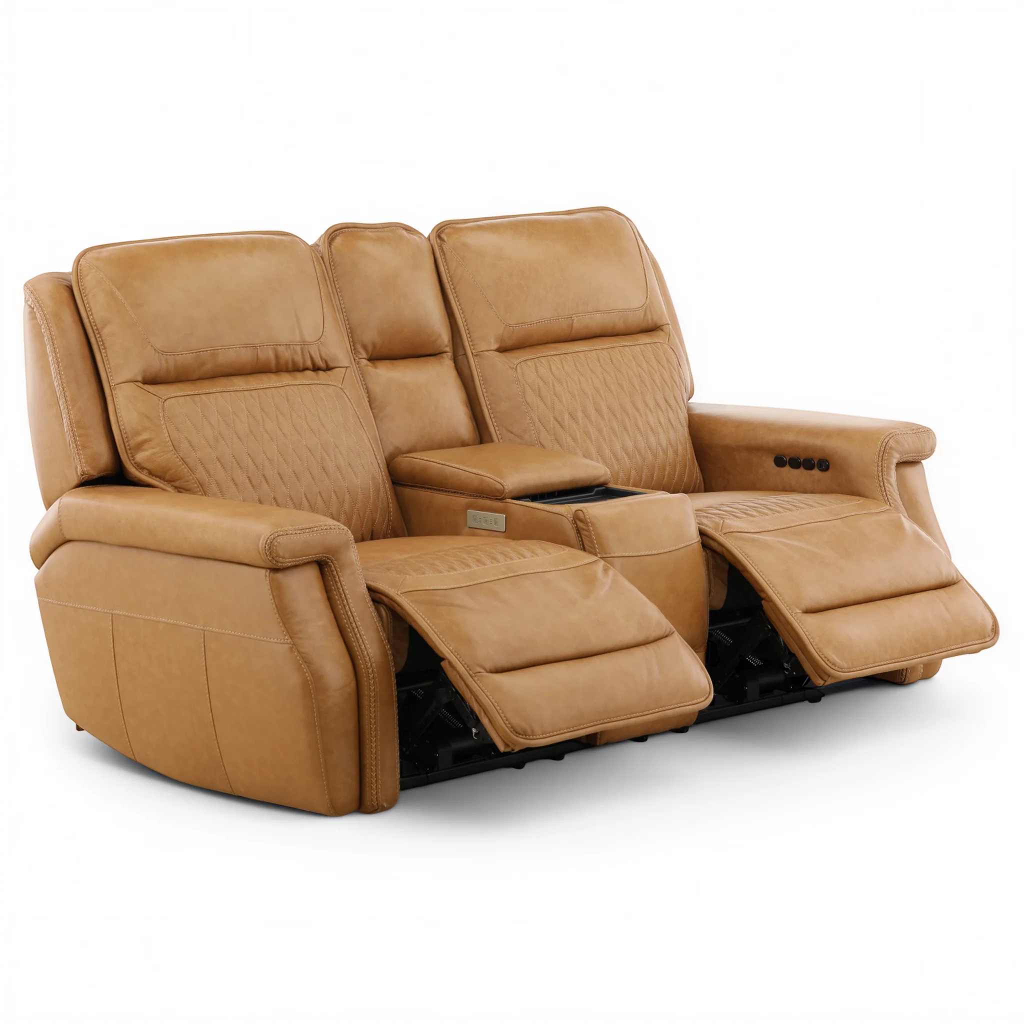 Denton Leather Power Reclining Home Theater Console Loveseat - Image 7