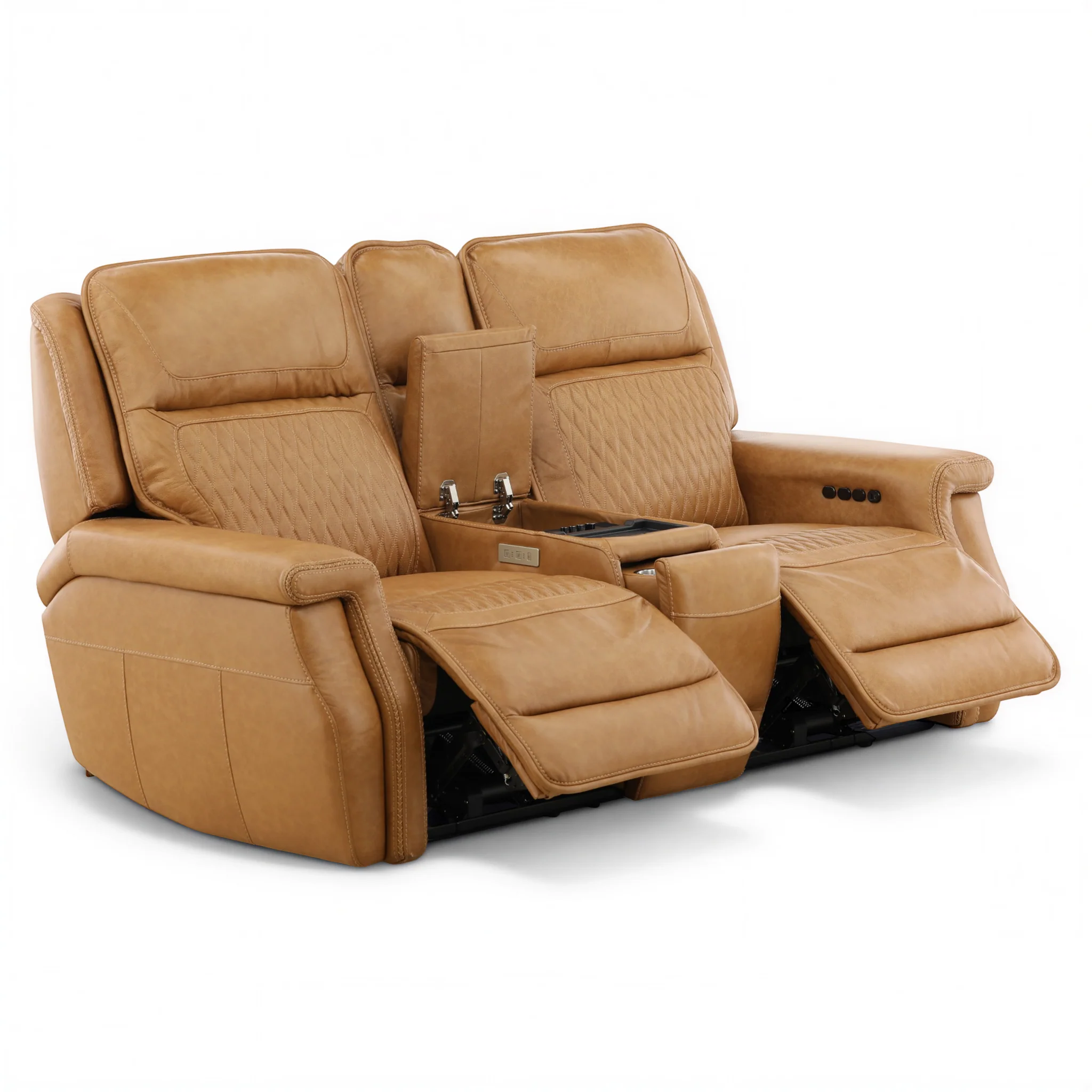 Denton Leather Power Reclining Home Theater Console Loveseat - Image 9