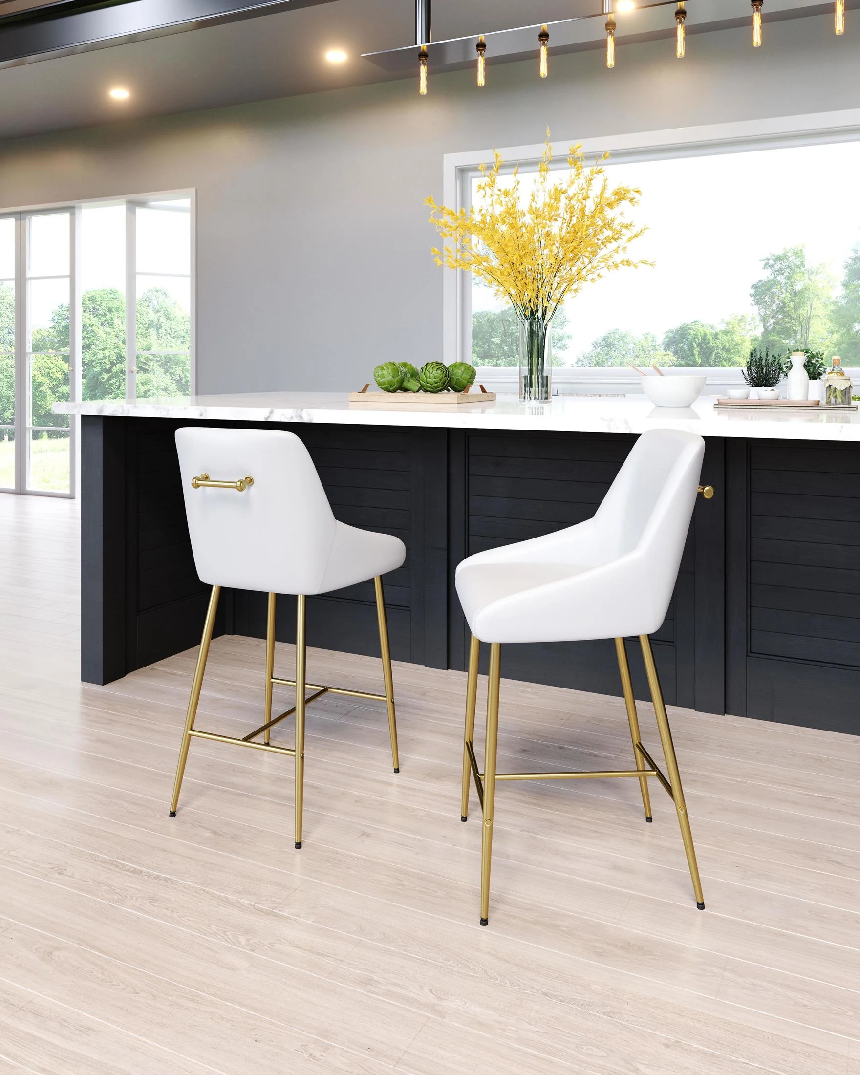 Madelaine Counter Stool White & Gold - Image 2
