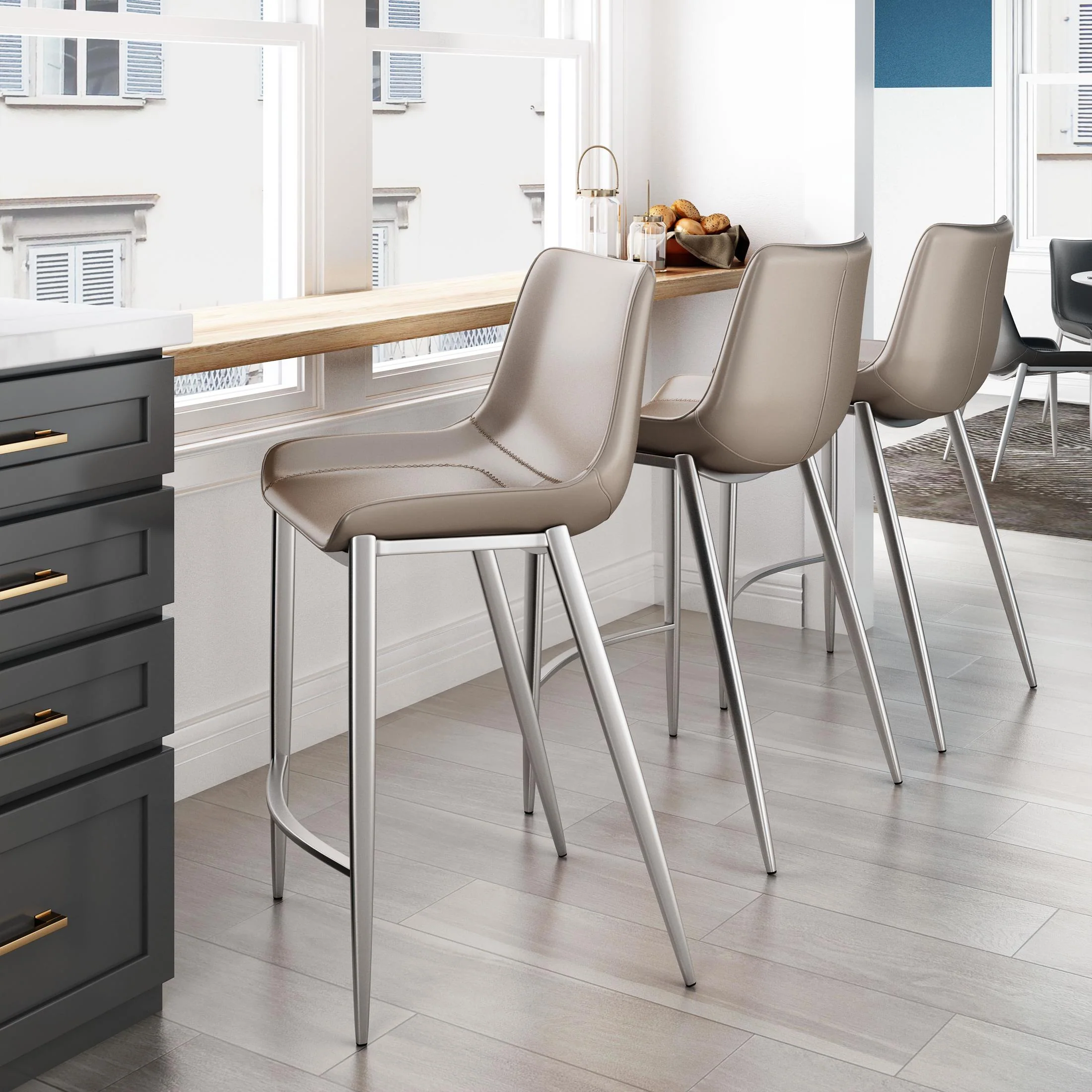 Magnus Counter Stool (Set of 2) Brown & Silver - Image 2