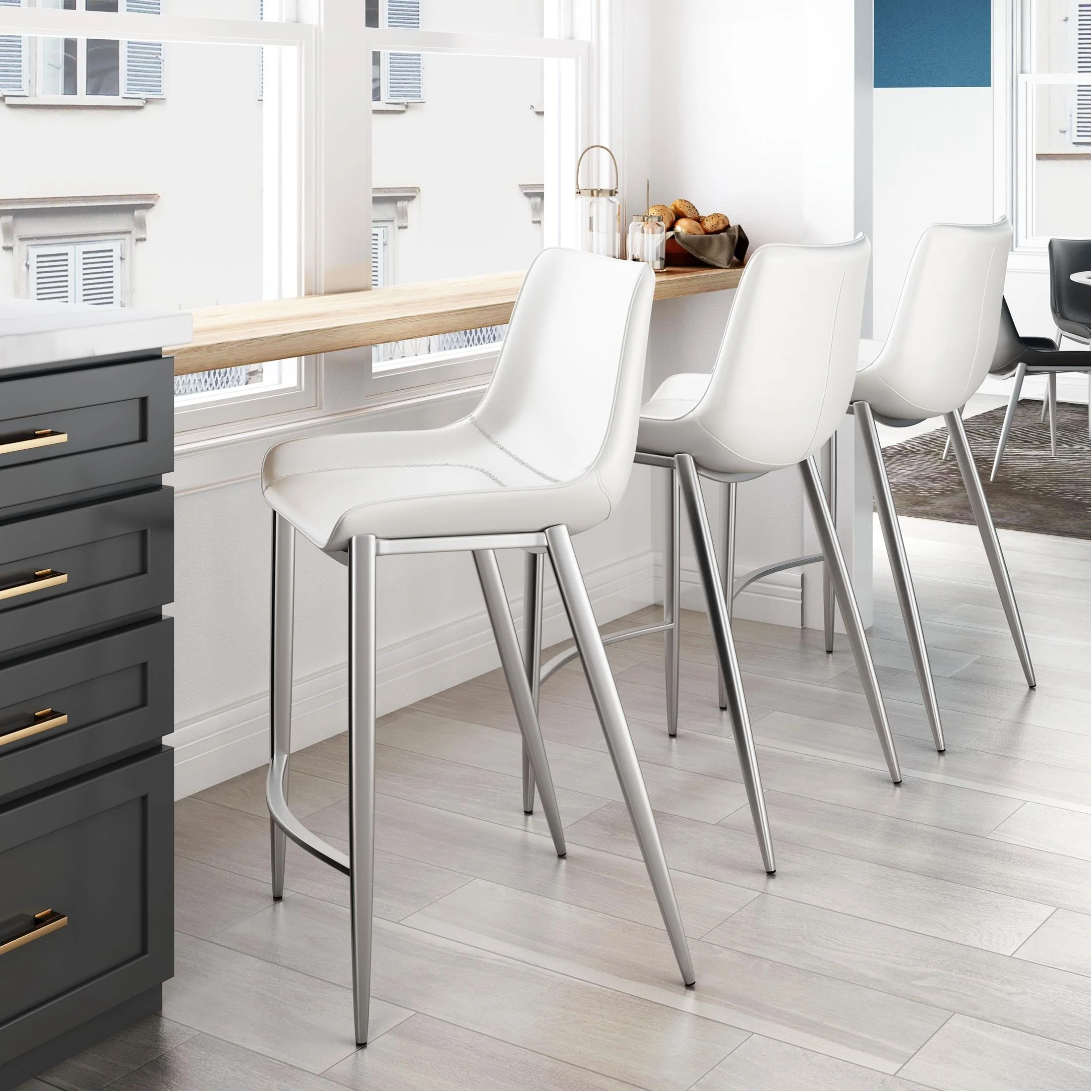 Magnus Counter Stool (Set of 2) White & Silver - Image 2