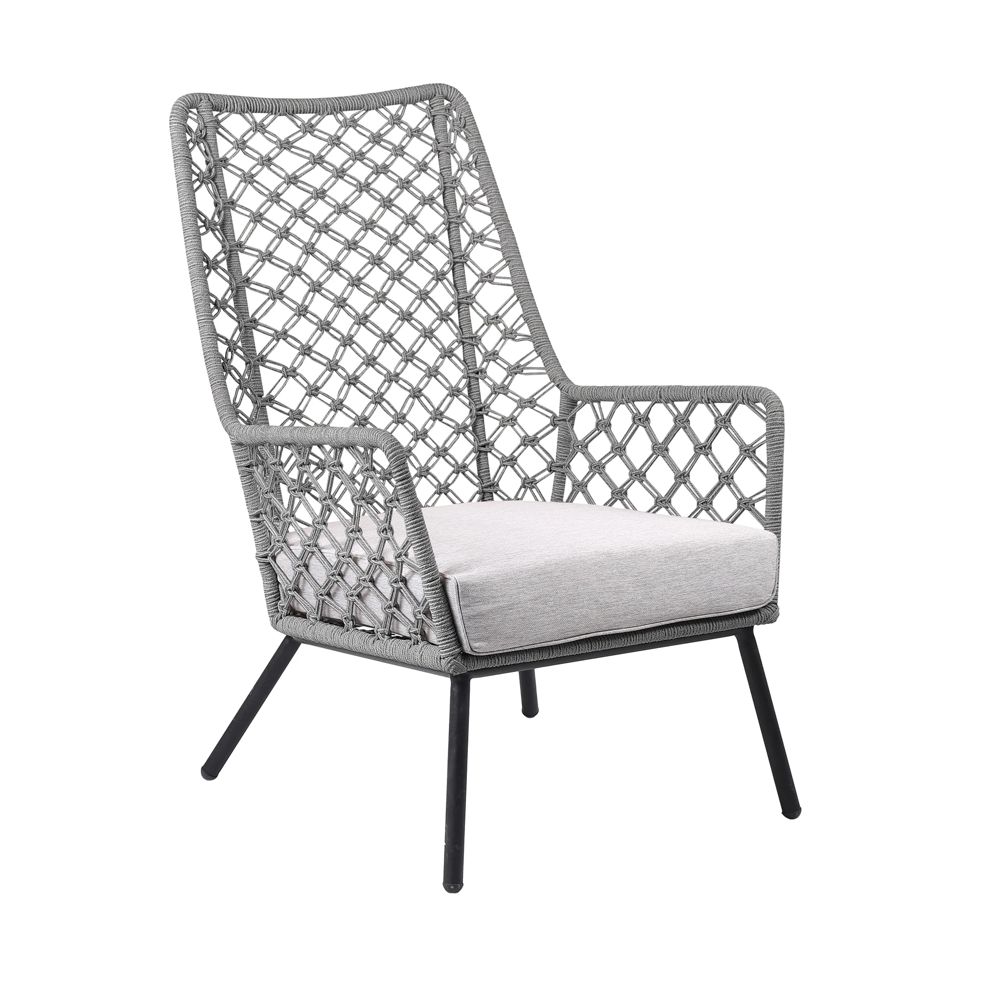 Marco Indoor Outdoor Steel Lounge Chair with Gray Rope and Gray Cushion - Image 2