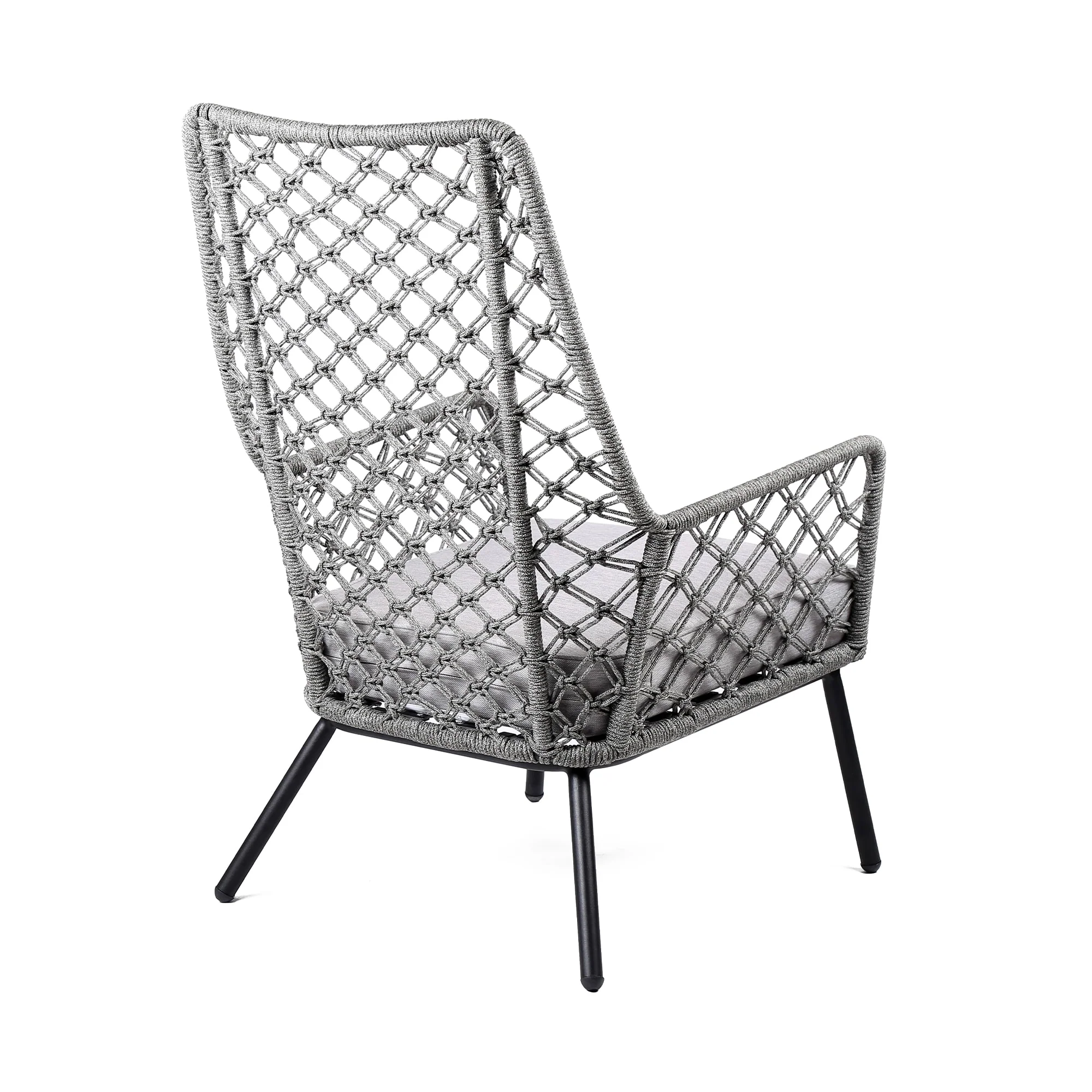 Marco Indoor Outdoor Steel Lounge Chair with Gray Rope and Gray Cushion - Image 3