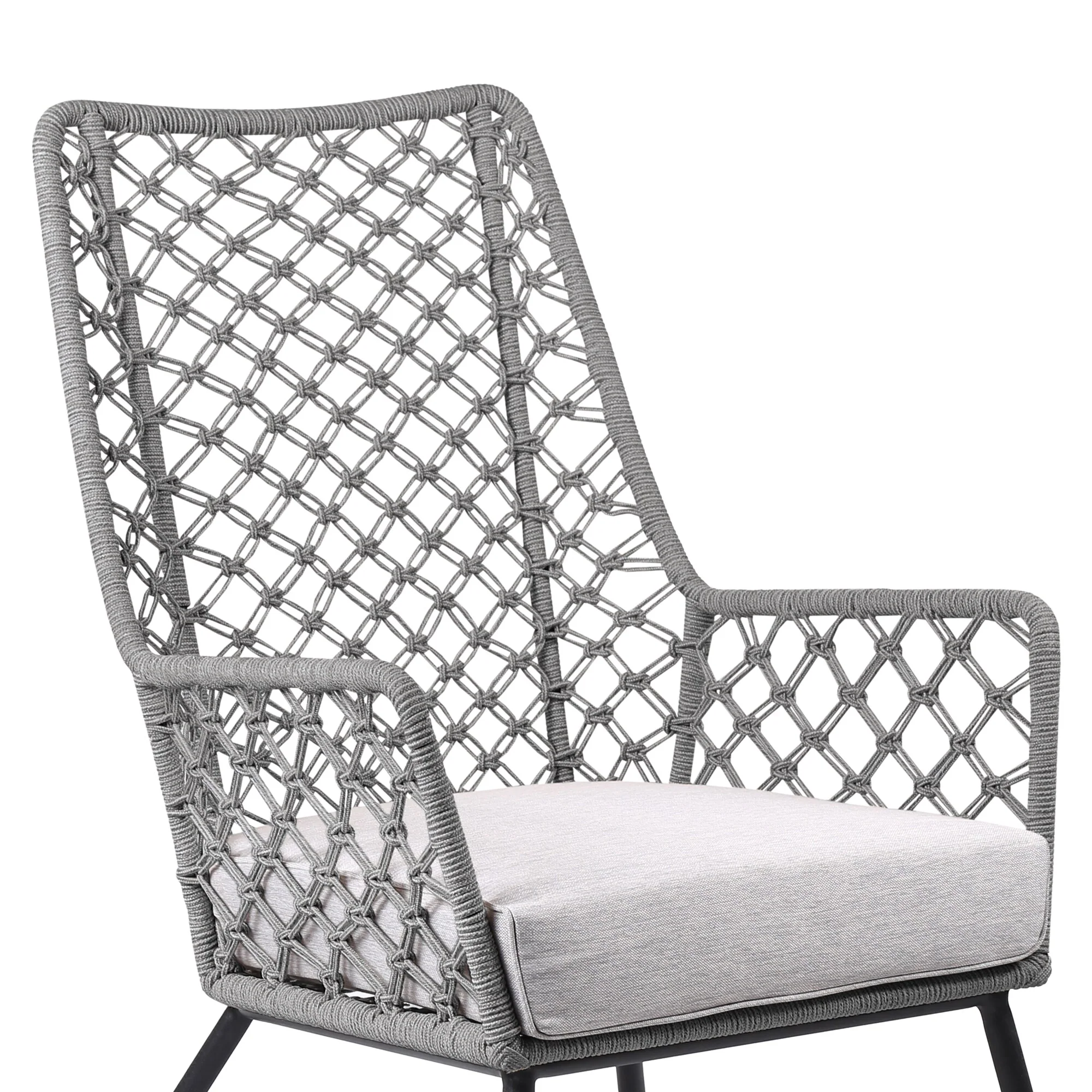 Marco Indoor Outdoor Steel Lounge Chair with Gray Rope and Gray Cushion - Image 4