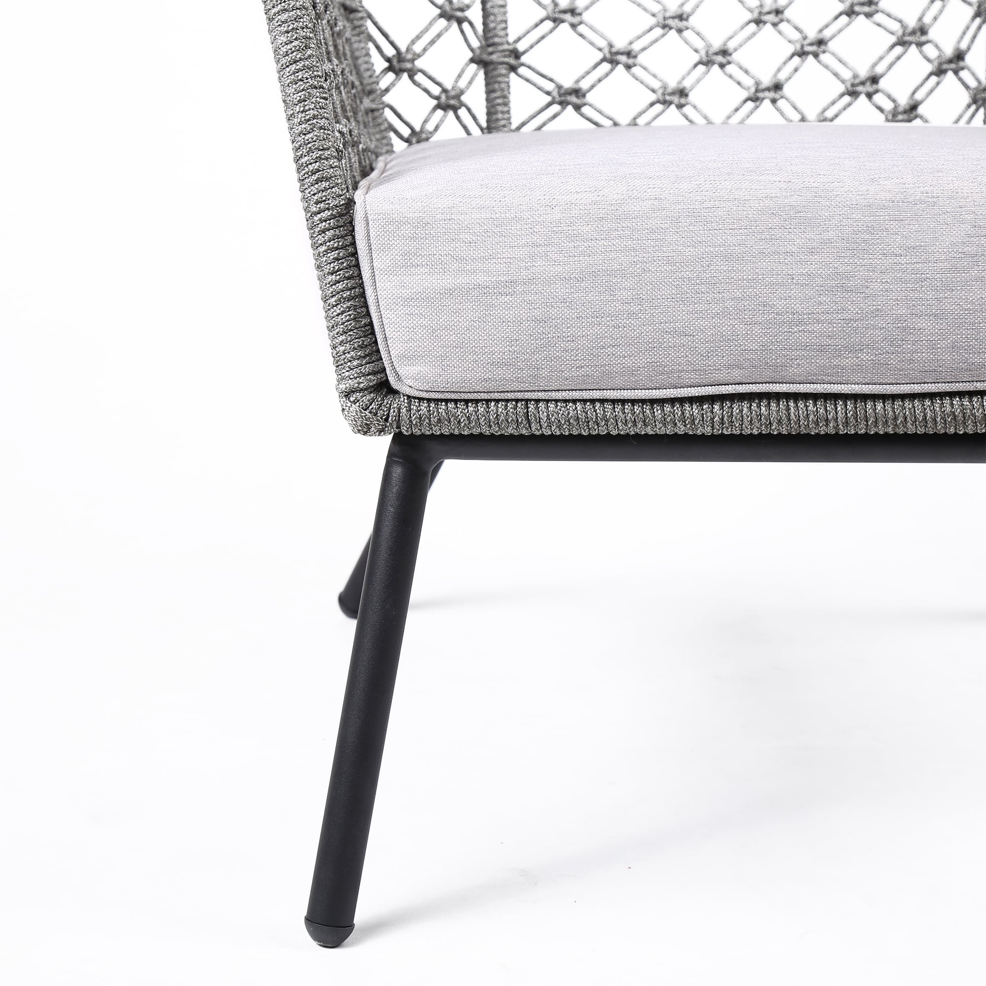 Marco Indoor Outdoor Steel Lounge Chair with Gray Rope and Gray Cushion - Image 6