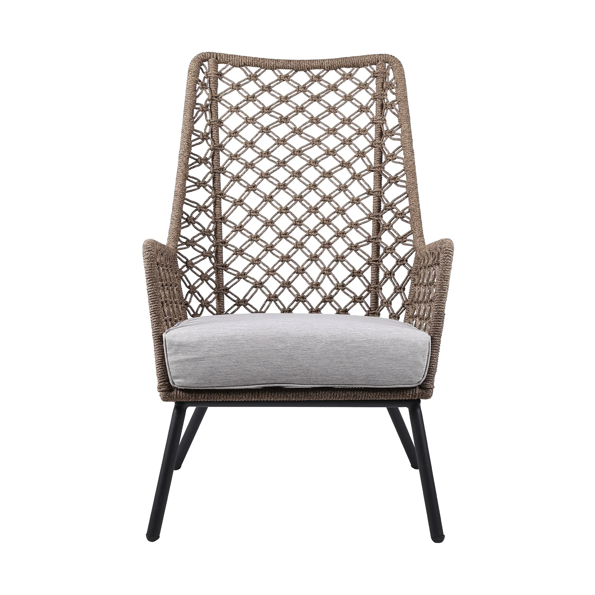 Marco Indoor Outdoor Steel Lounge Chair with Truffle Rope and Gray Cushion