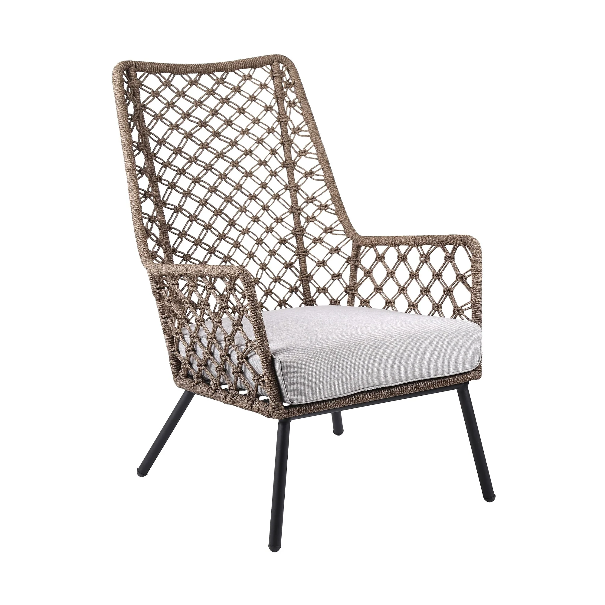 Marco Indoor Outdoor Steel Lounge Chair with Truffle Rope and Gray Cushion - Image 2