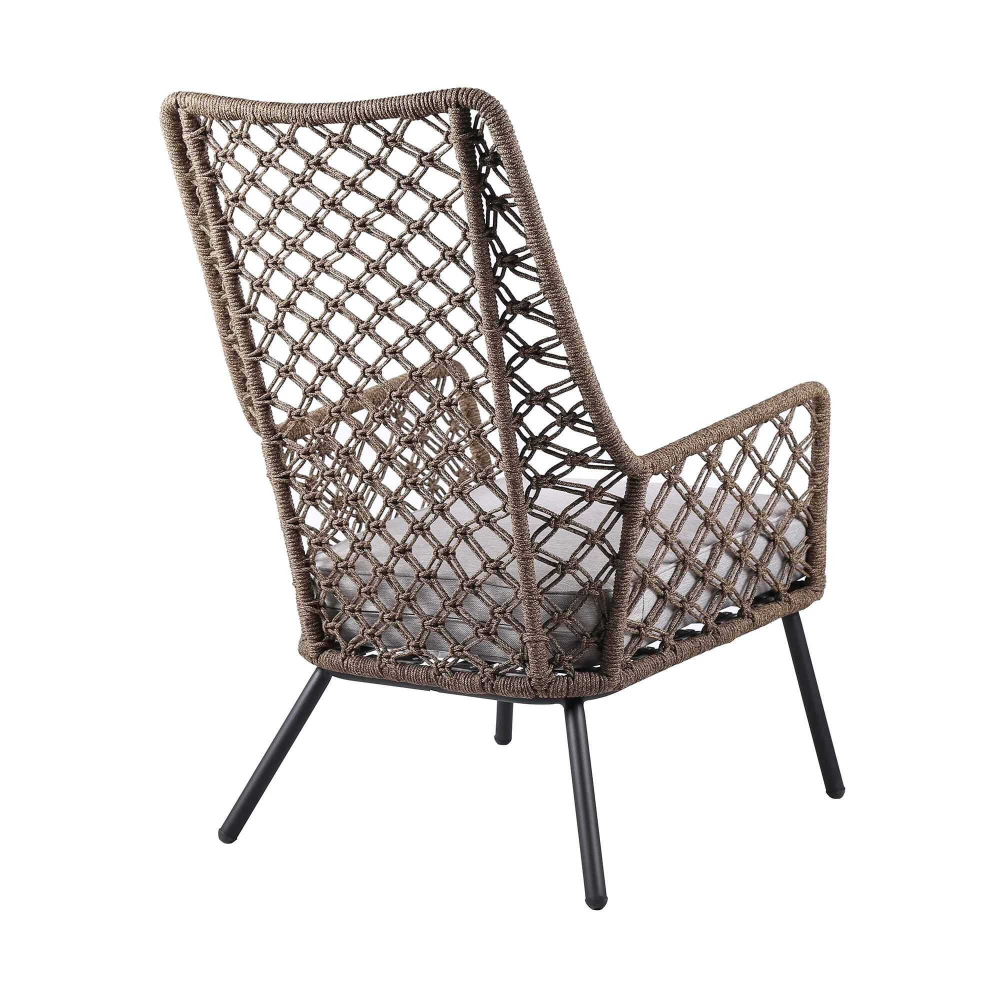 Marco Indoor Outdoor Steel Lounge Chair with Truffle Rope and Gray Cushion - Image 3