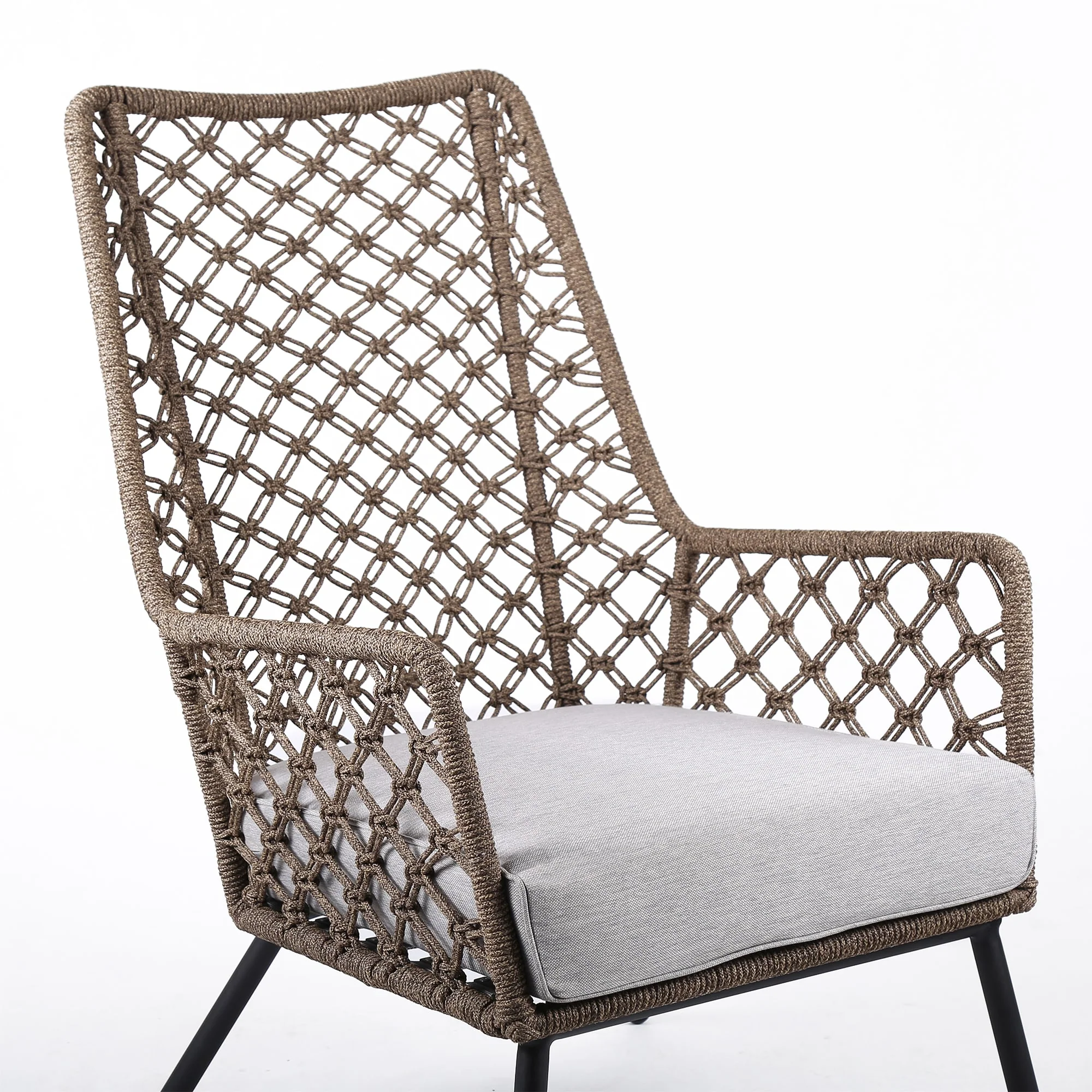Marco Indoor Outdoor Steel Lounge Chair with Truffle Rope and Gray Cushion - Image 4