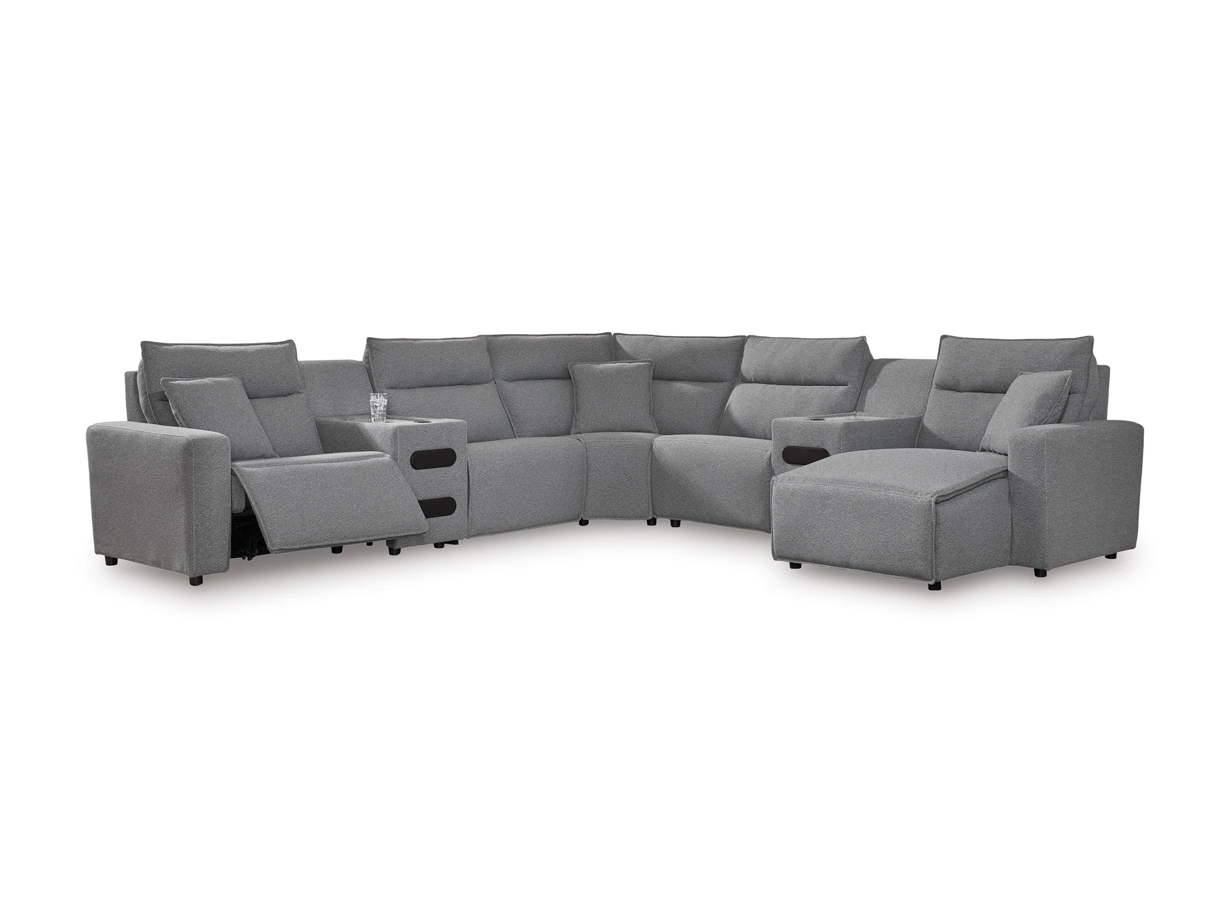 Ashley ModMax II 7-Piece Next-Gen Nuvella™ Performance Fabric Dual Power Reclining Modular Sectional with Chaise and Audio Consoles
