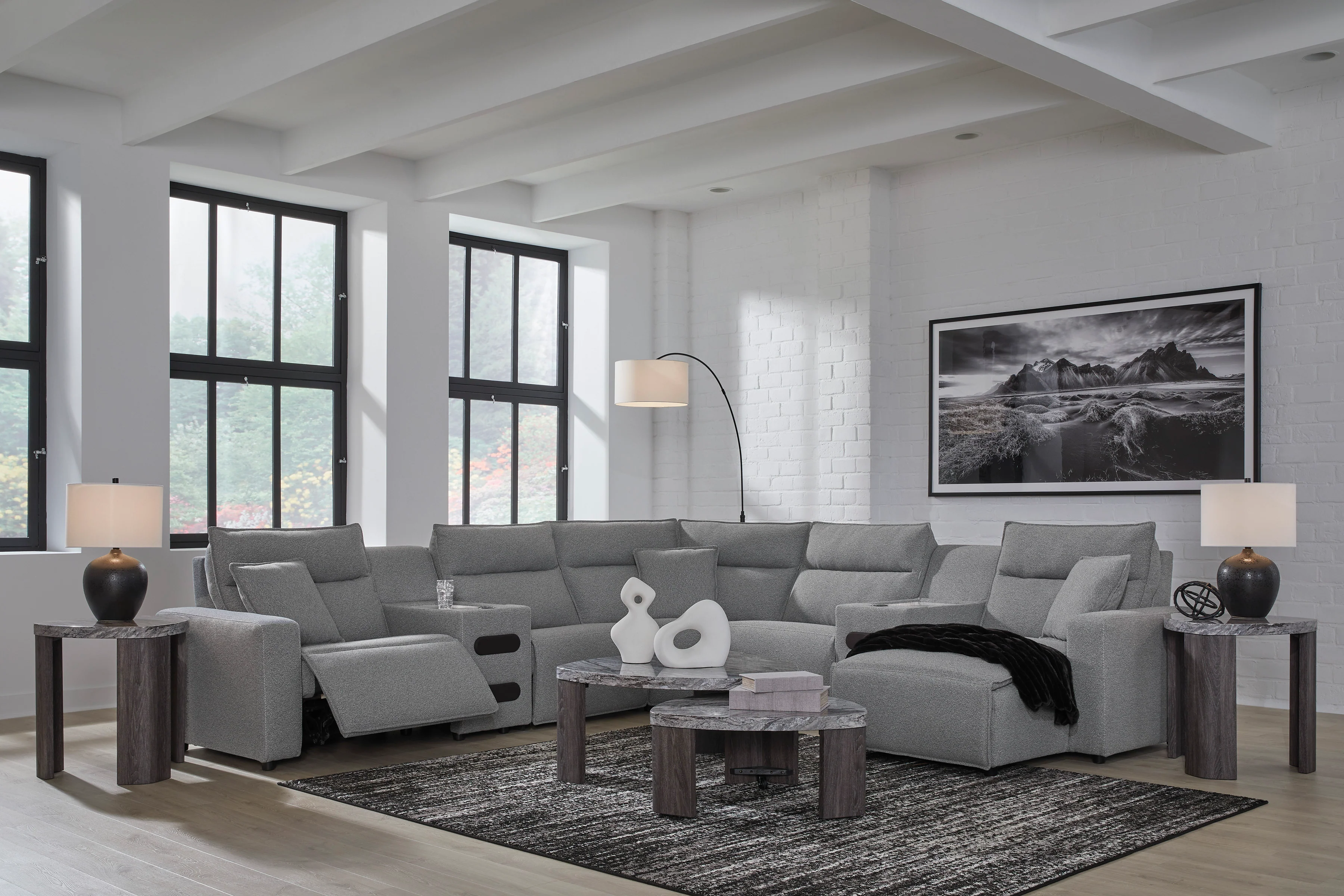 Ashley ModMax II 7-Piece Next-Gen Nuvella™ Performance Fabric Dual Power Reclining Modular Sectional with Chaise and Audio Consoles - Image 2
