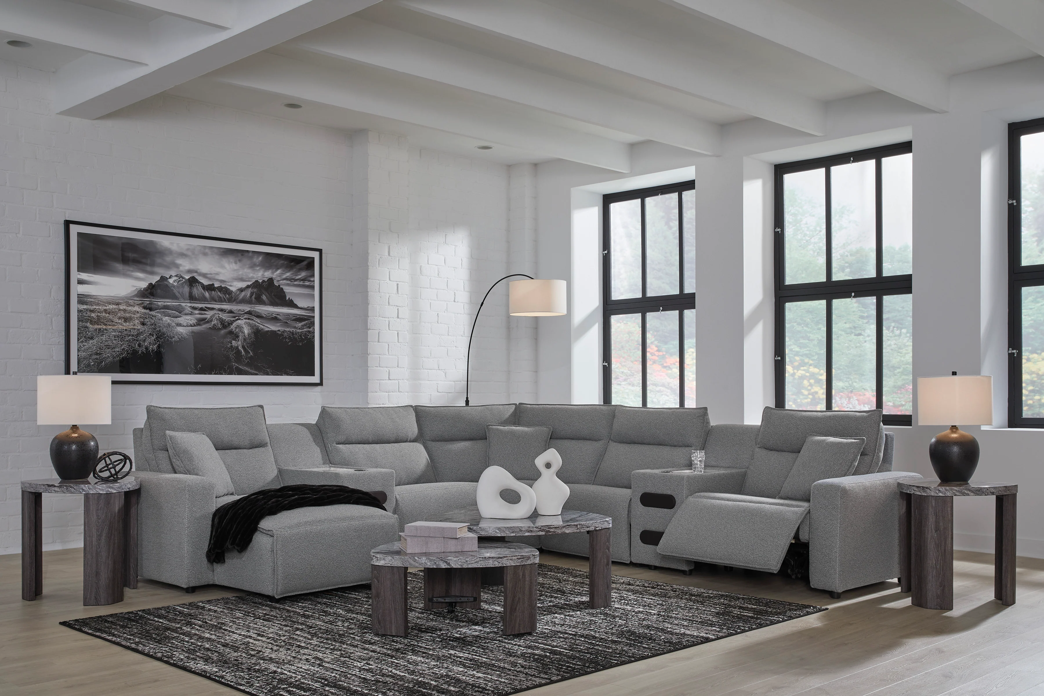 Ashley ModMax II 7-Piece Next-Gen Nuvella™ Performance Fabric Dual Power Reclining Modular Sectional with Chaise and Audio Consoles - Image 4